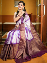 Banarasi Shibori Dyed Cotton Silk Saree With Antique Zari Border-Purple