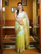 Banarasi Shaded Organza Saree With Zari Weaving-Blue & Green