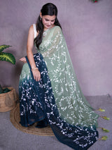 Dual Shade Embroidered Semi Chiffon Saree-Green