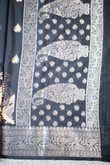Banarasi Semi Silk Saree With Zari Border - Black