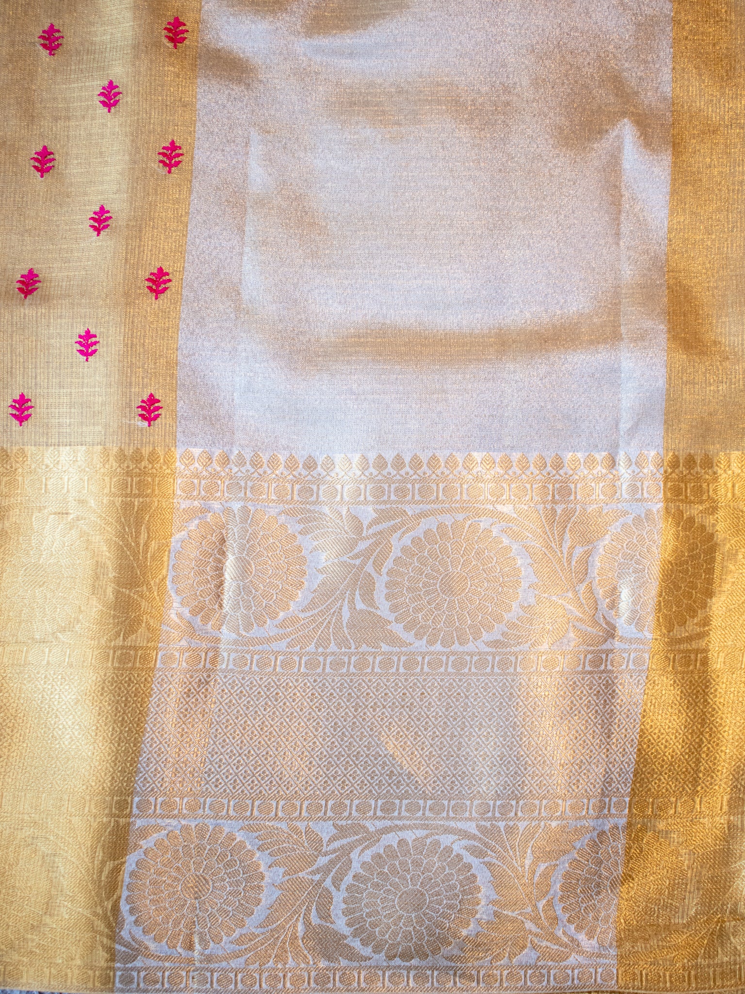 Banarasi Kota Check Saree With Embroidery & Border - Gold