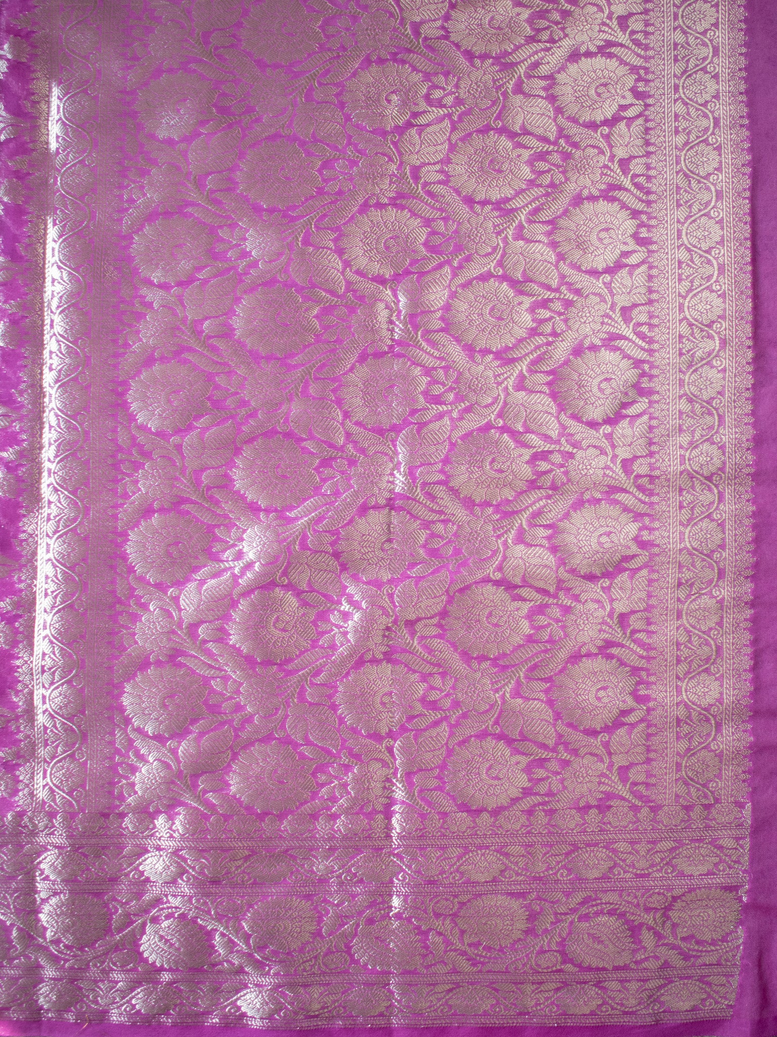 Banarasi Cotton Silk Saree With Silver Zari Weaving & Border-Lavender