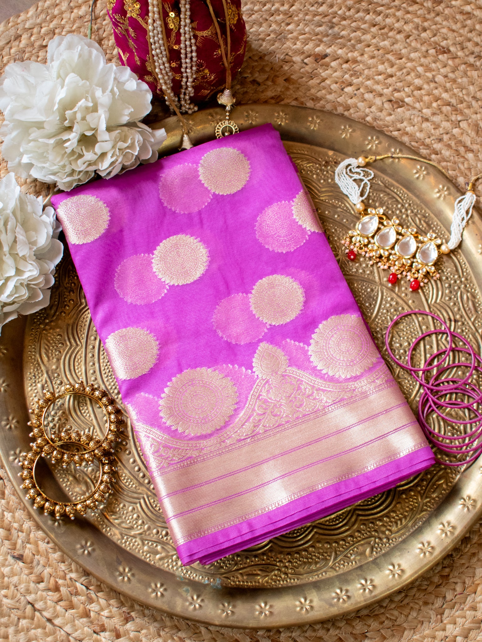 Banarasi Organza Mix Saree With Zari Border - Lavender