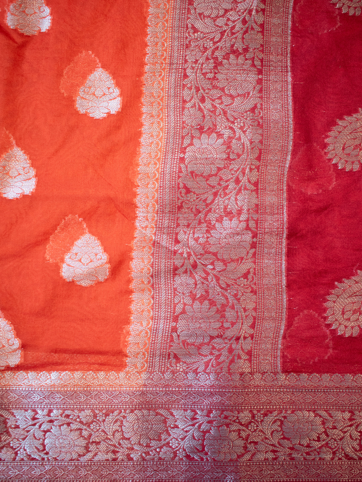 Banarasi Semi Chiffon Saree with Zari Weaving & Border- Orange