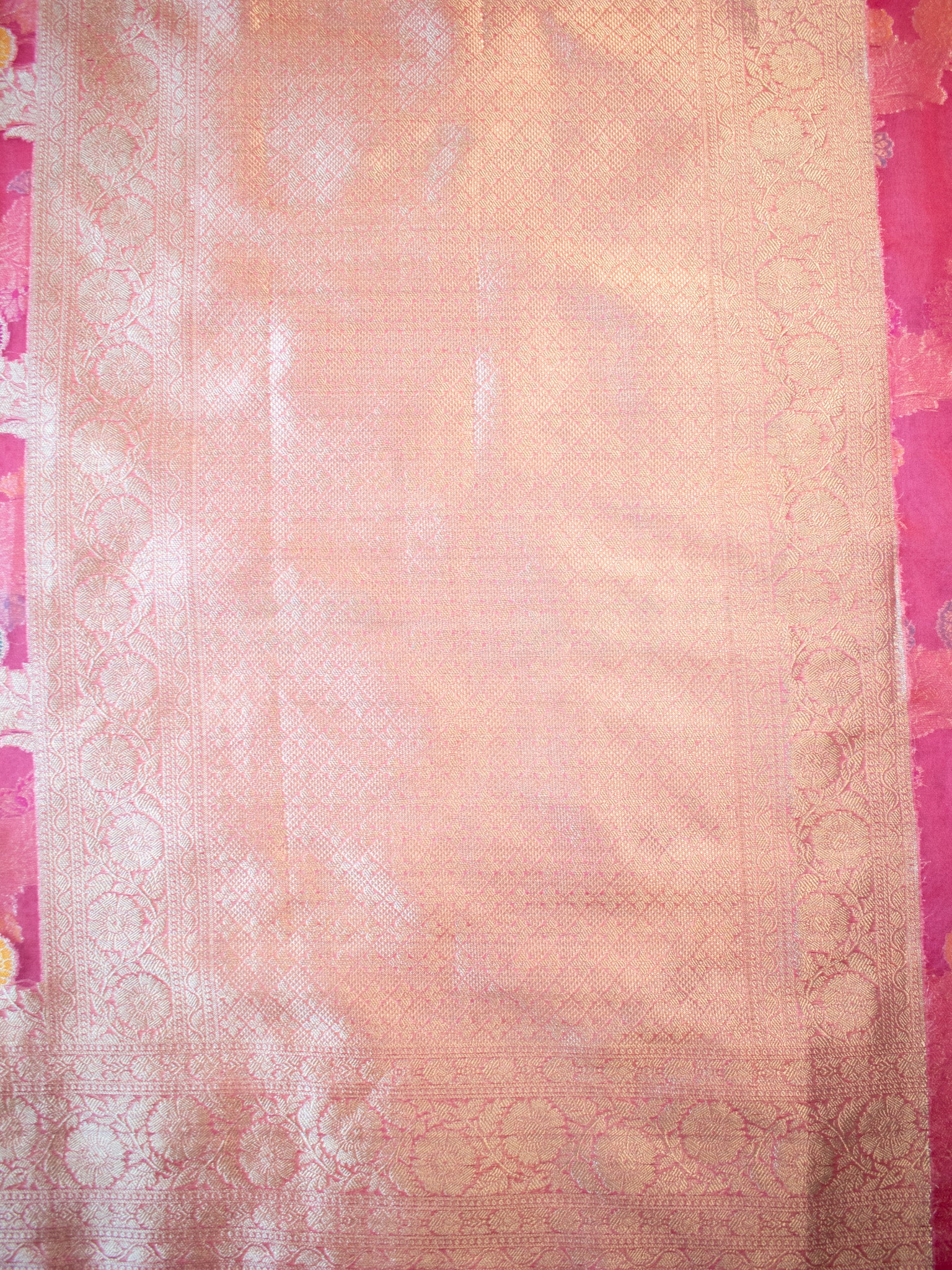 Banarasi Cotton Silk Saree With Silver Zari Weaving & Border-Pink