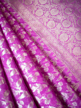 Banarasi Cotton Silk Saree With Silver Zari Weaving & Border-Lavender