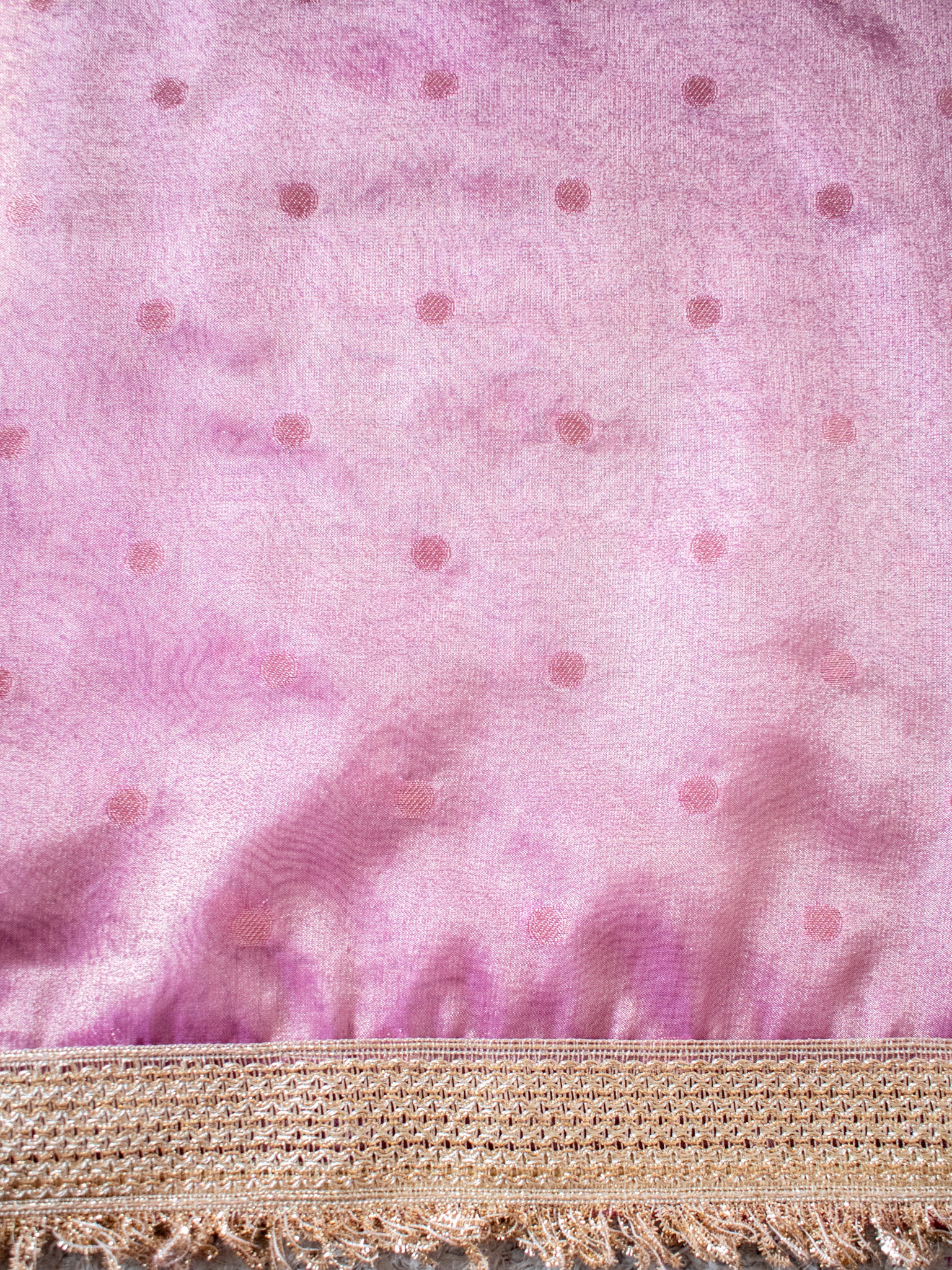 Banarasi Tissue Saree With Buti Weaving & Lace Border - Pink