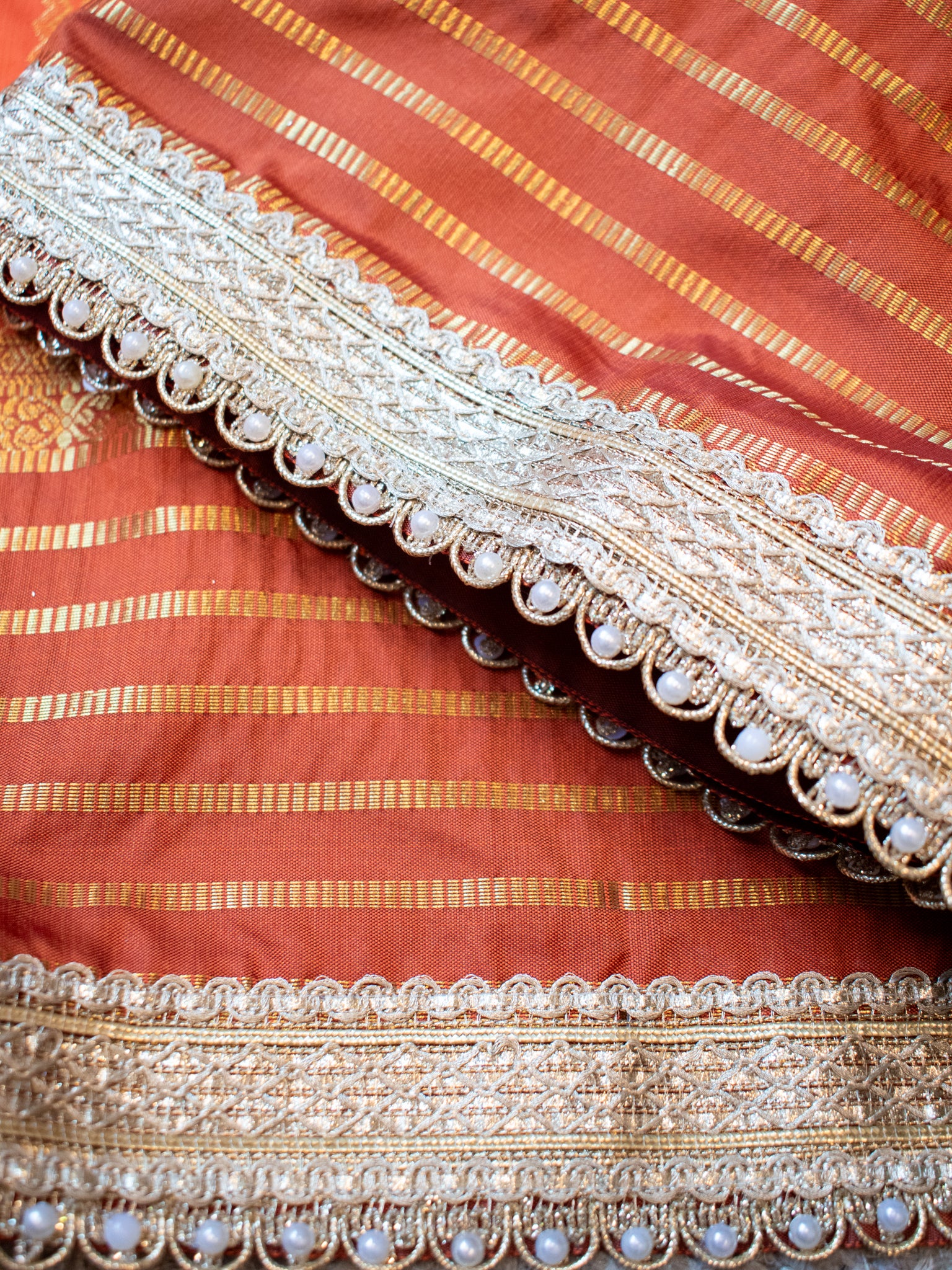 Banarasi Cotton Silk Saree with Zari Weaving & Lace Border- Orange