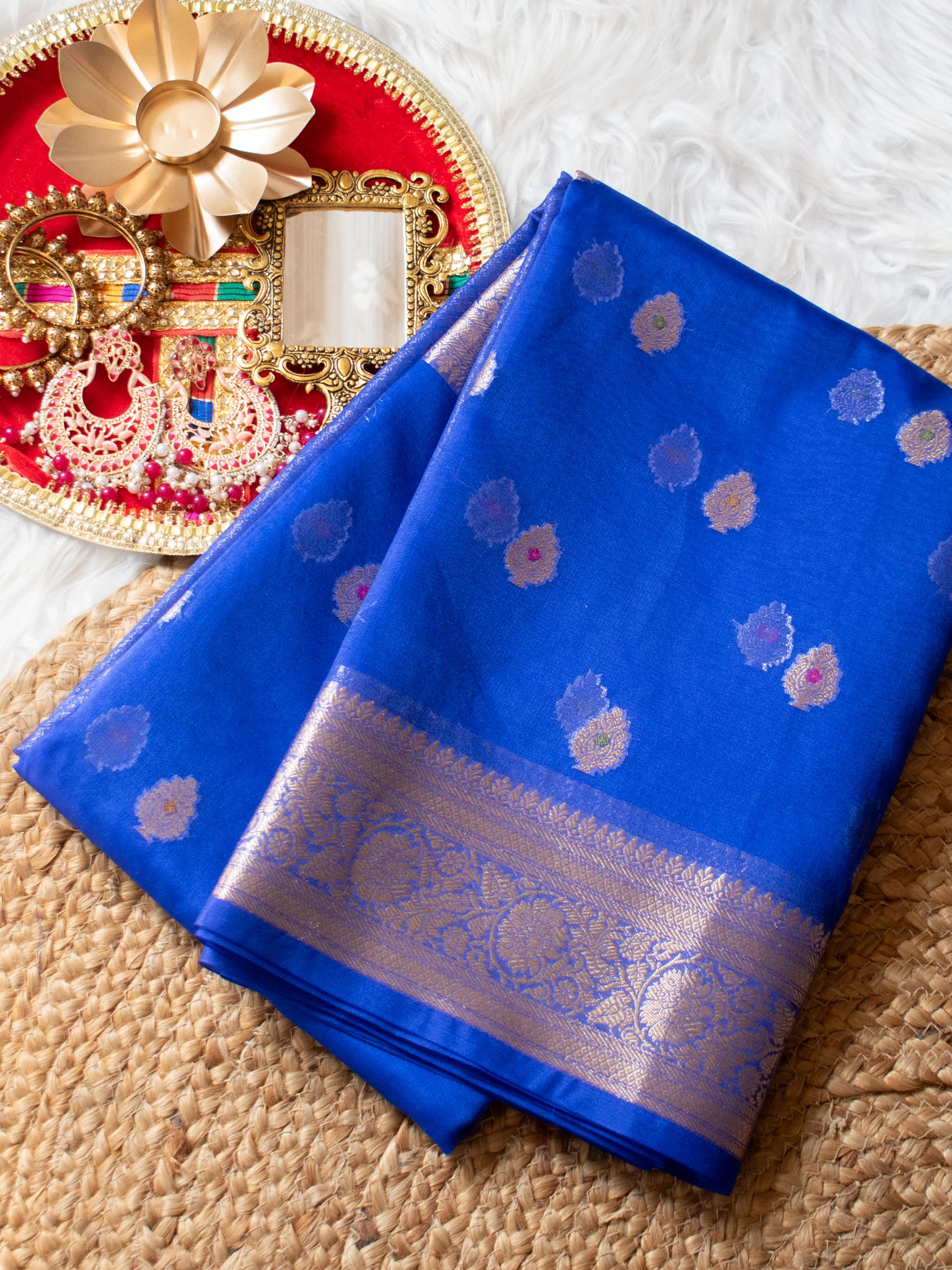 Banarasi Organza Mix Saree With Zari Weaving & Border- Blue