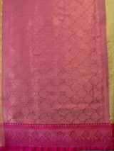 Banarasi Kora Muslin Saree With Tanchoi Weaving & Contrast Border-Yellow