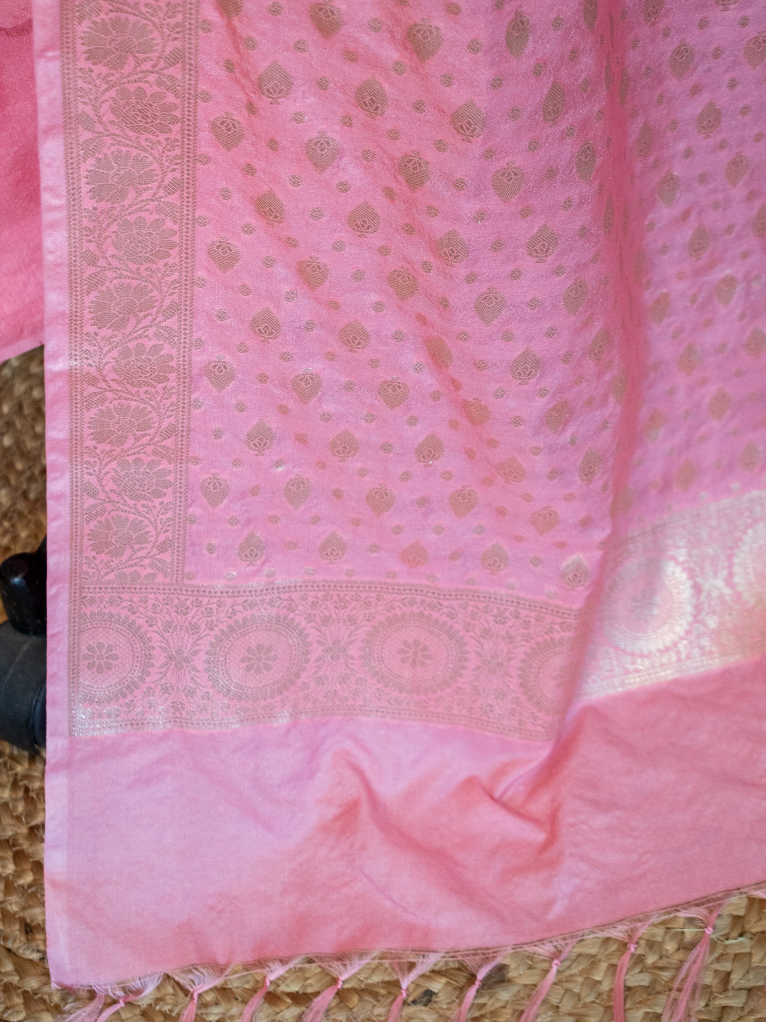 Banarasi Semi Katan Salwar Kameez Fabric With Dupatta- Pink
