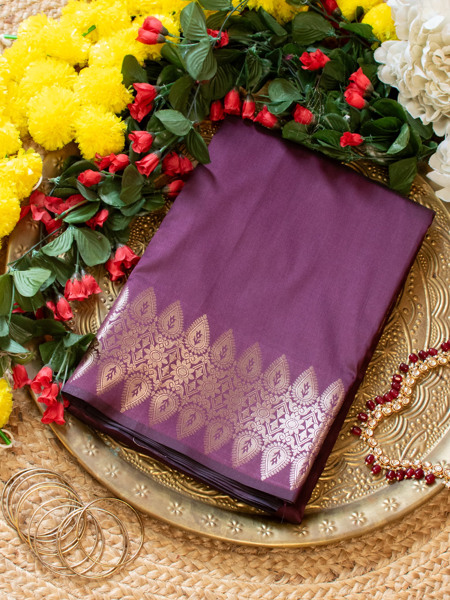 Banarasi Semi Silk Saree With Zari Weaving & Border - Wine