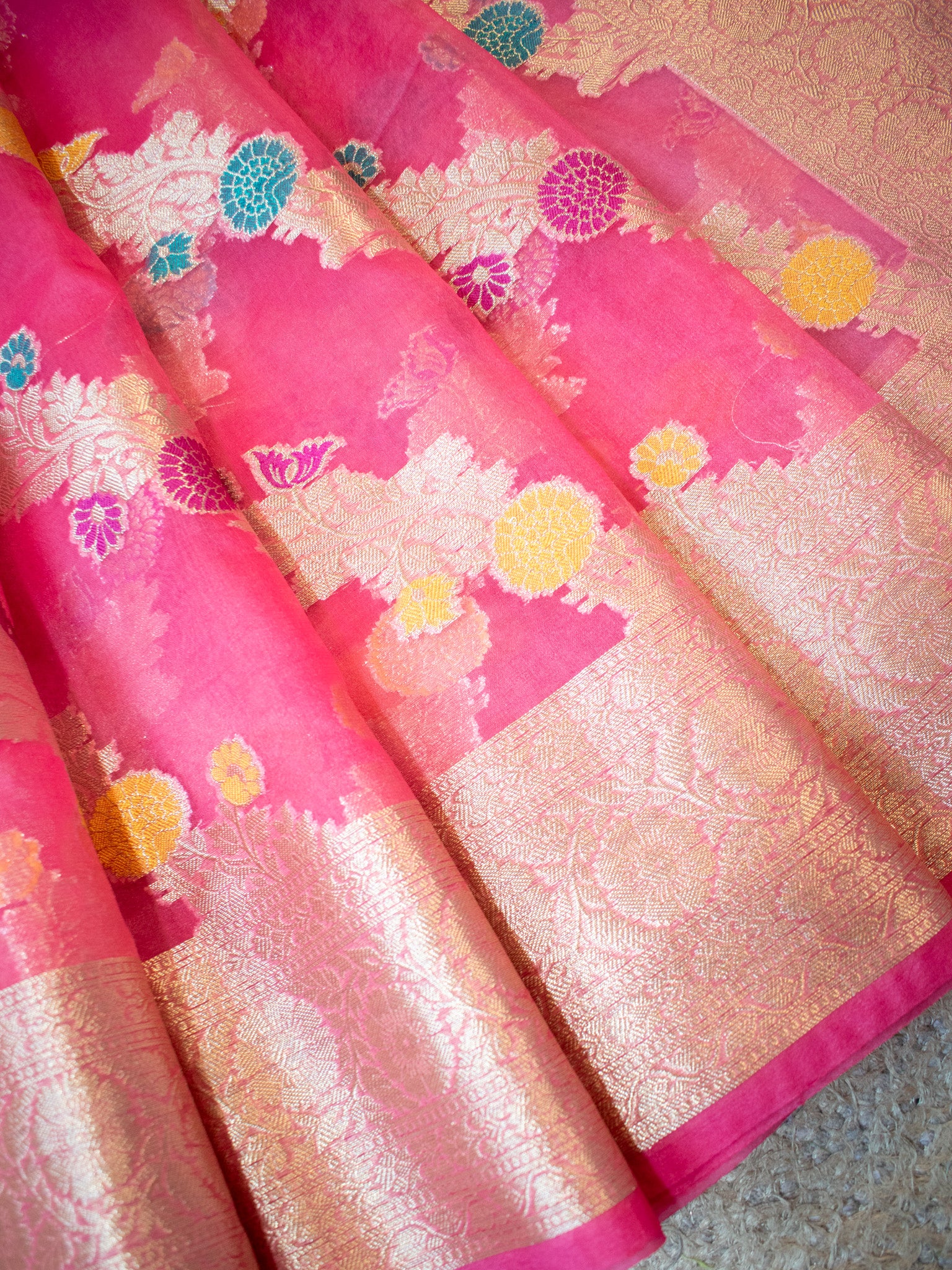 Banarasi Cotton Silk Saree With Silver Zari Weaving & Border-Pink