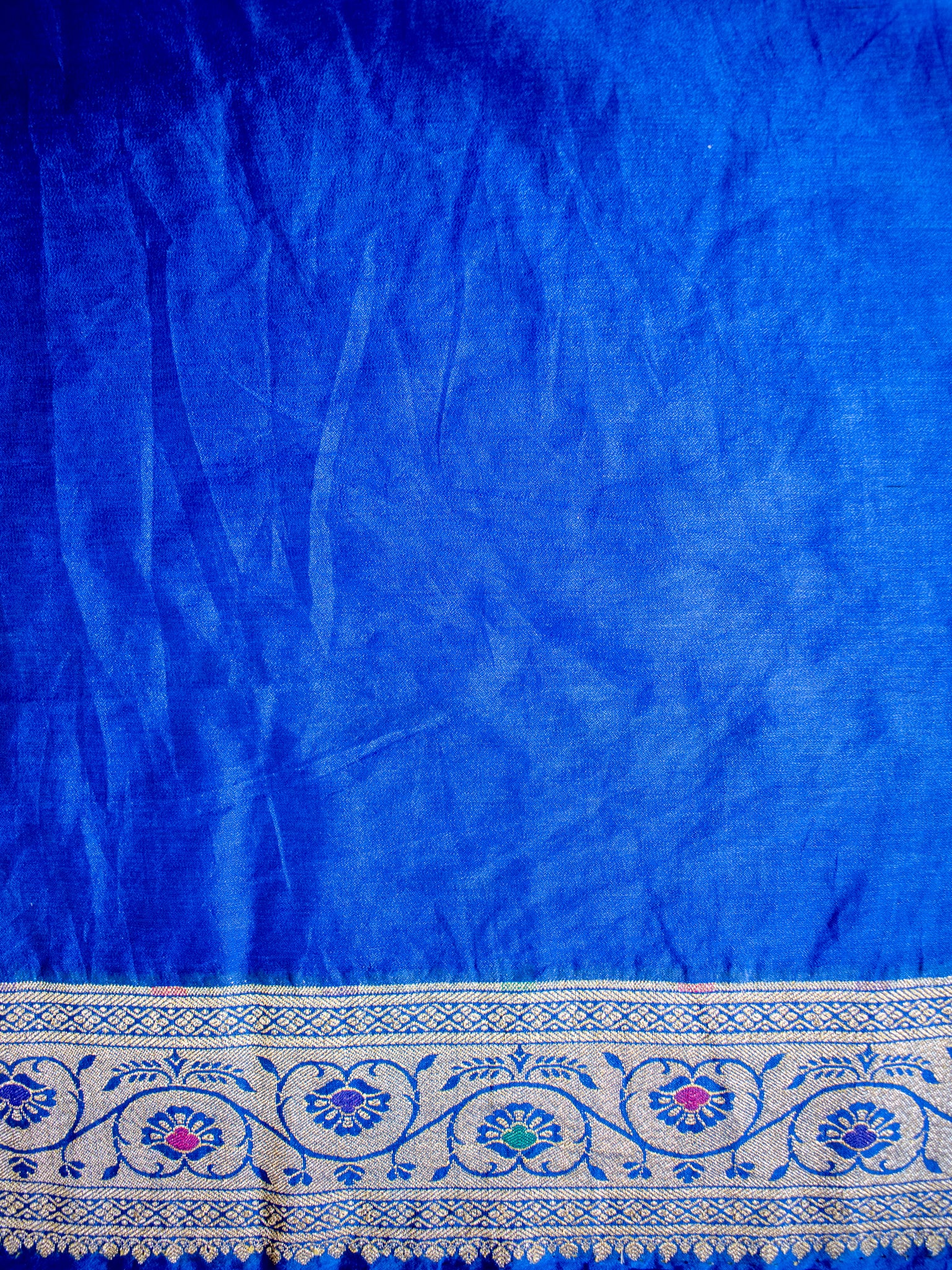 Banarasi Pure Cotton Saree With Zari & Resham Buti Weaving & Border- Blue
