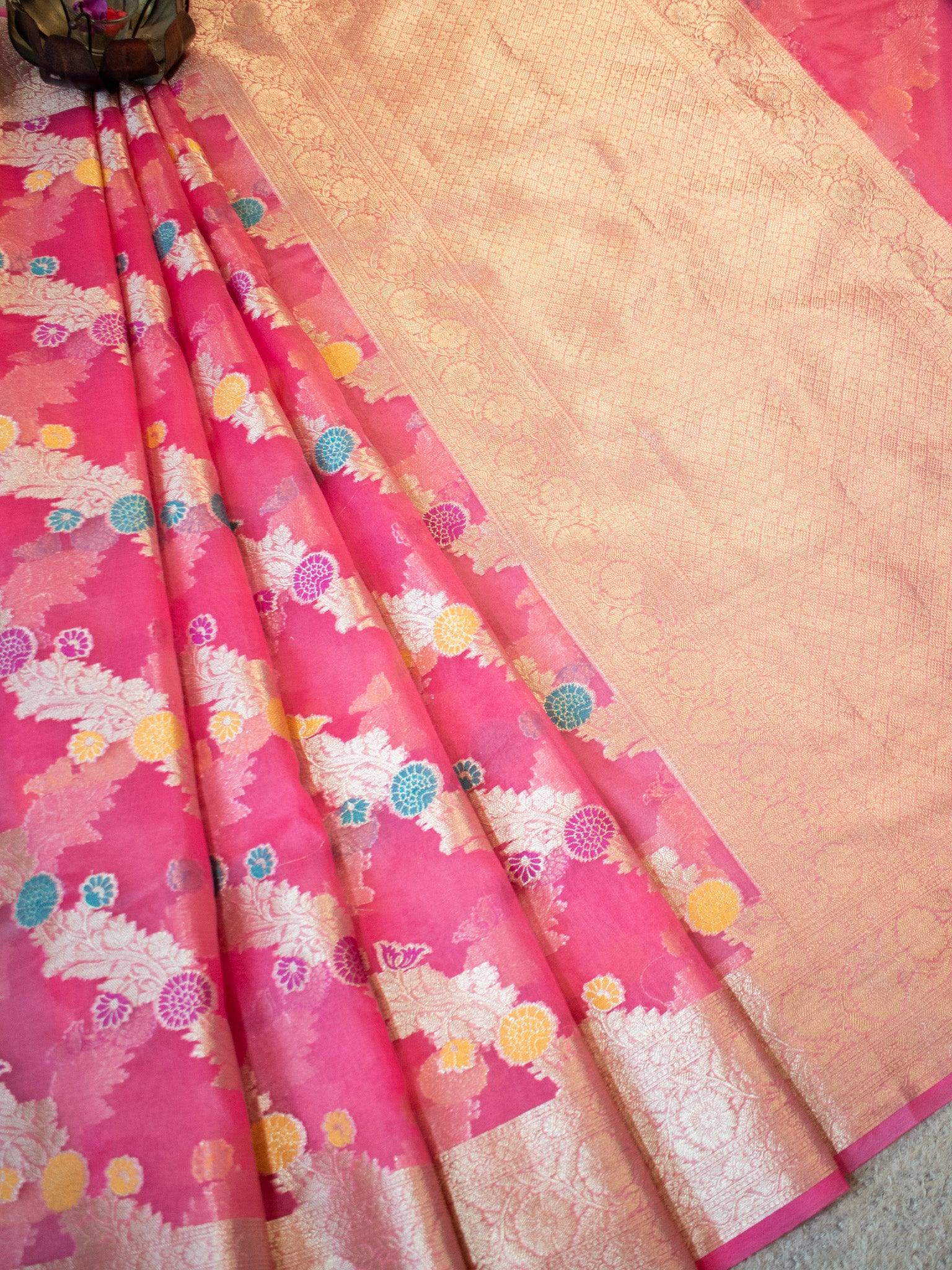 Banarasi Cotton Silk Saree With Silver Zari Weaving & Border-Pink