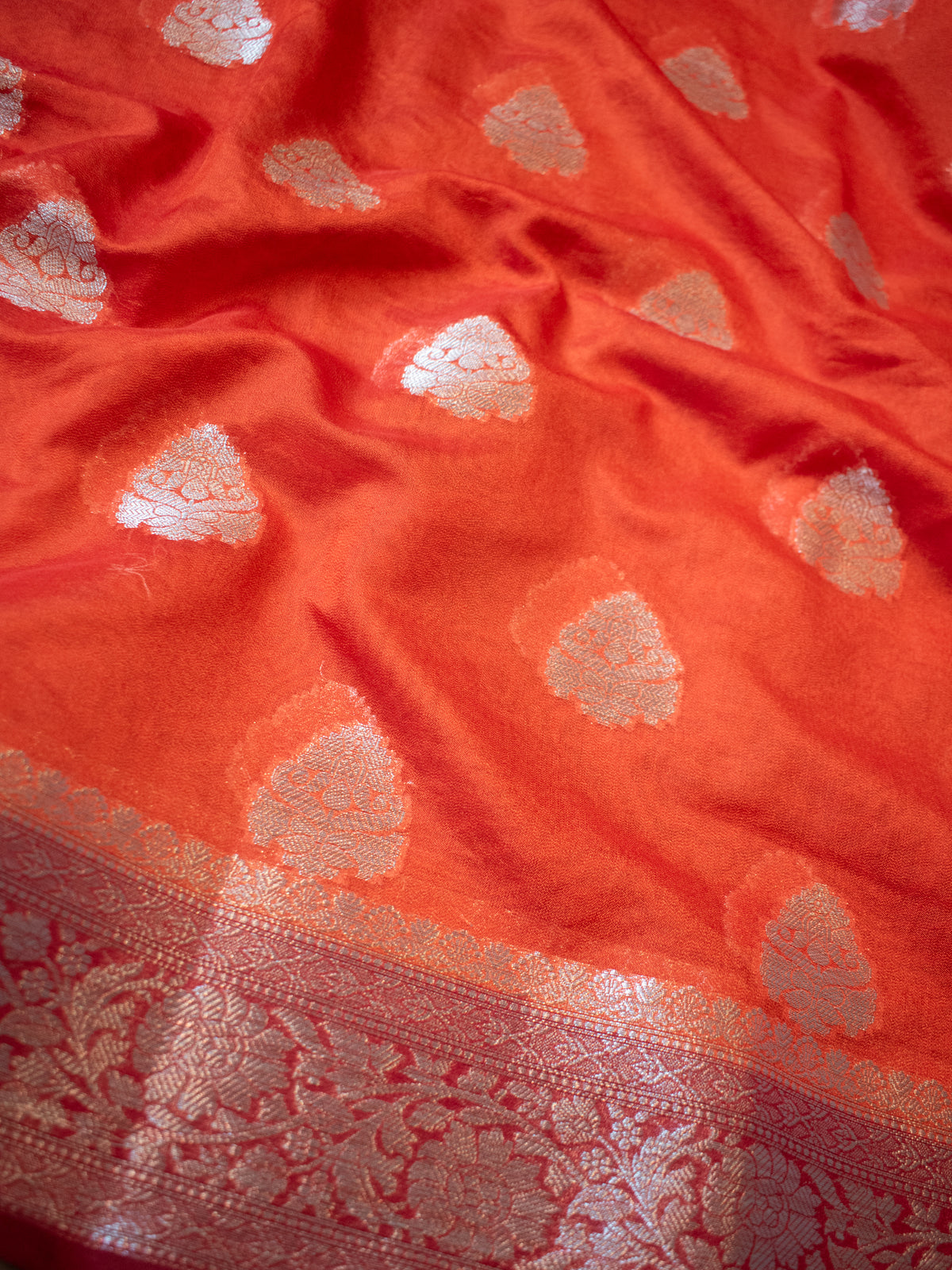Banarasi Semi Chiffon Saree with Zari Weaving & Border- Orange