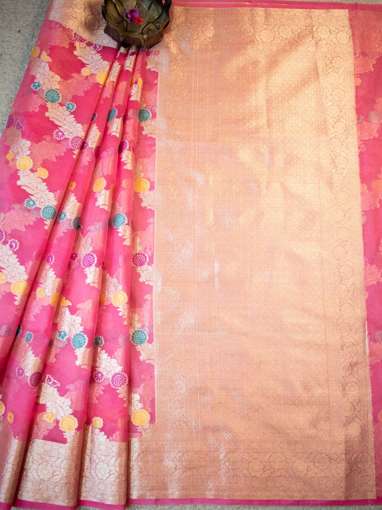 Banarasi Cotton Silk Saree With Silver Zari Weaving & Border-Pink