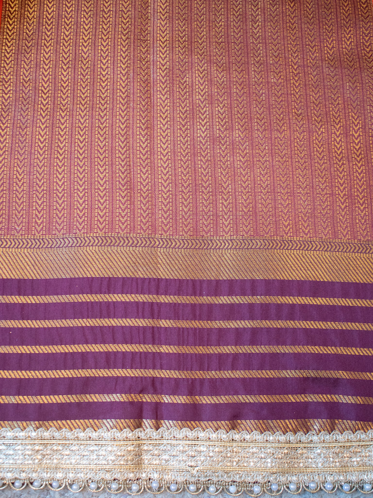 Banarasi Cotton Silk Saree with Zari Weaving & Lace Border- Orange