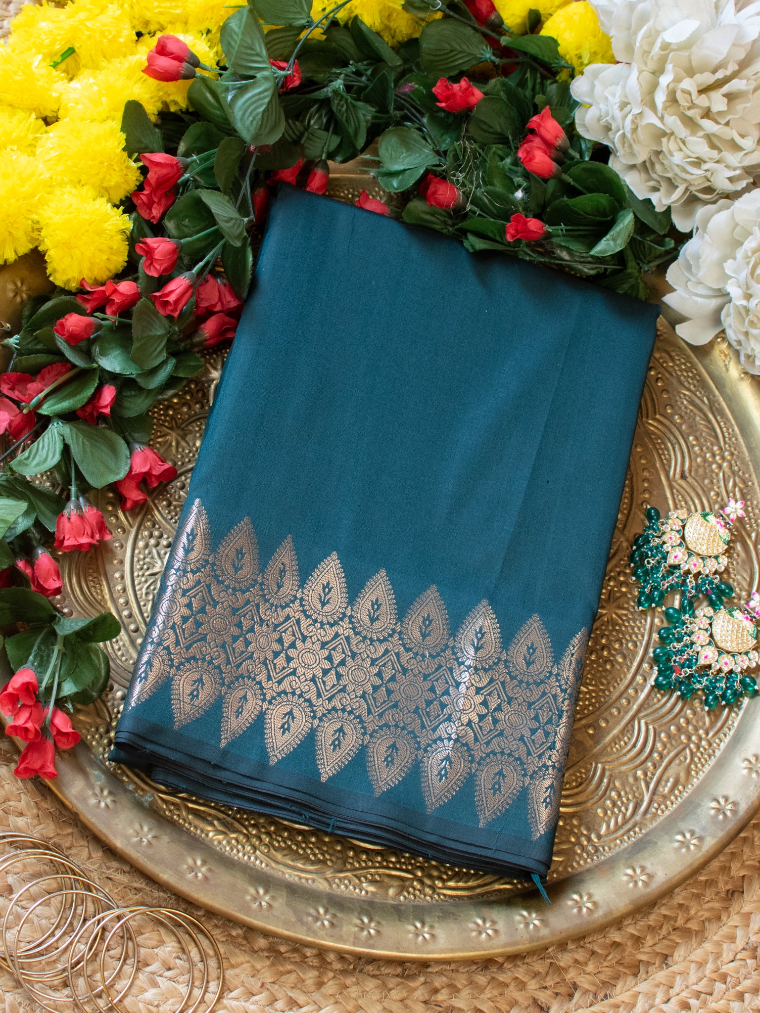 Banarasi Semi Silk Saree With Zari Weaving & Border - Green