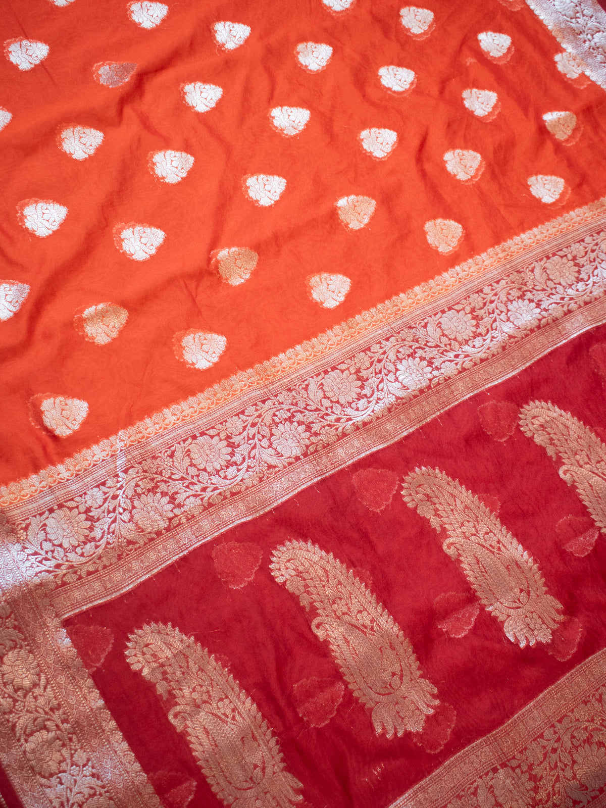 Banarasi Semi Chiffon Saree with Zari Weaving & Border- Orange