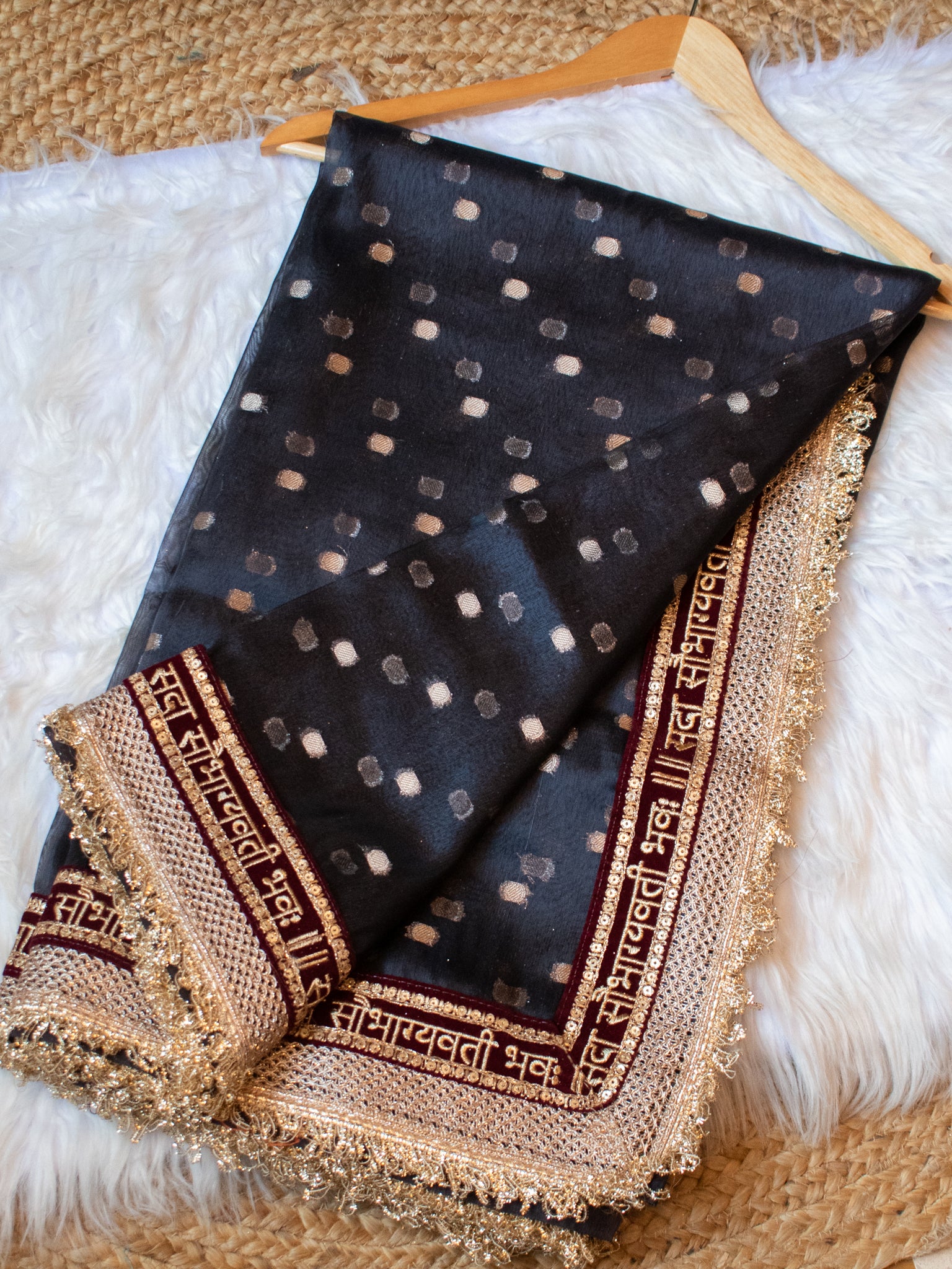 Banarasi Tissue Saree With Zari Weaving & Lace Border - Black