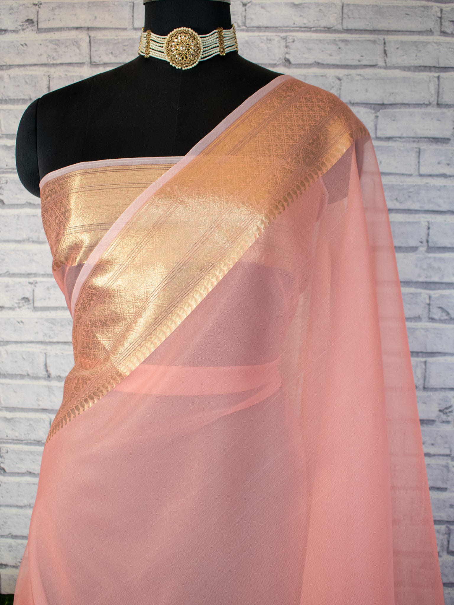 Banarasi Organza Mix Plain Saree With Zari Border-Peach