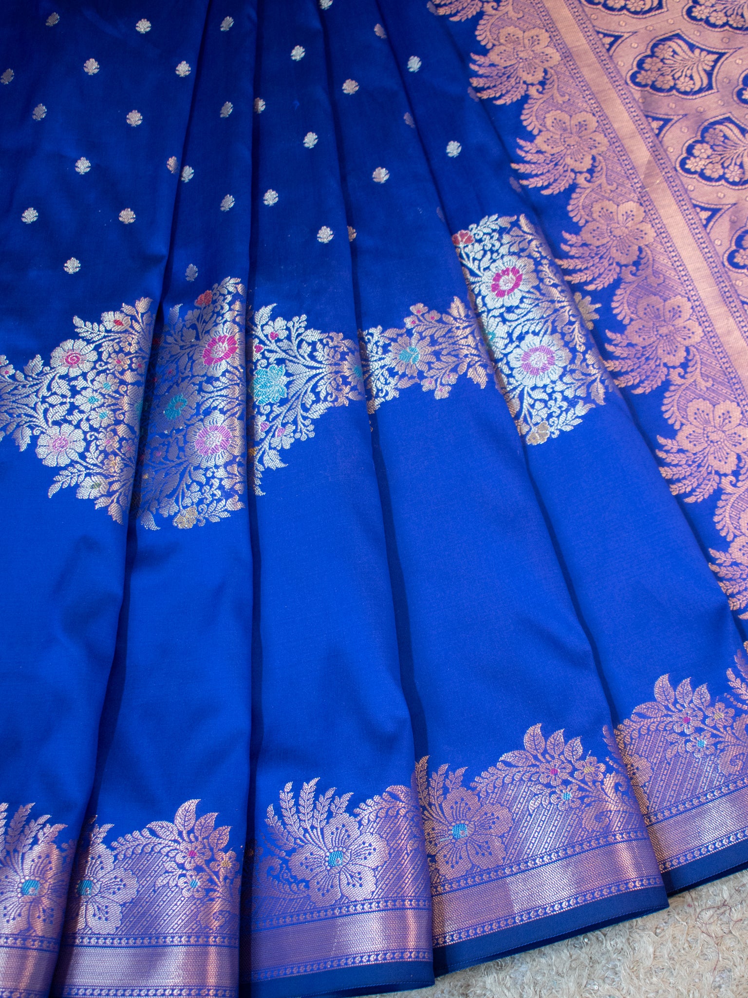 Banarasi Semi Katan Silk Saree With Border- Blue