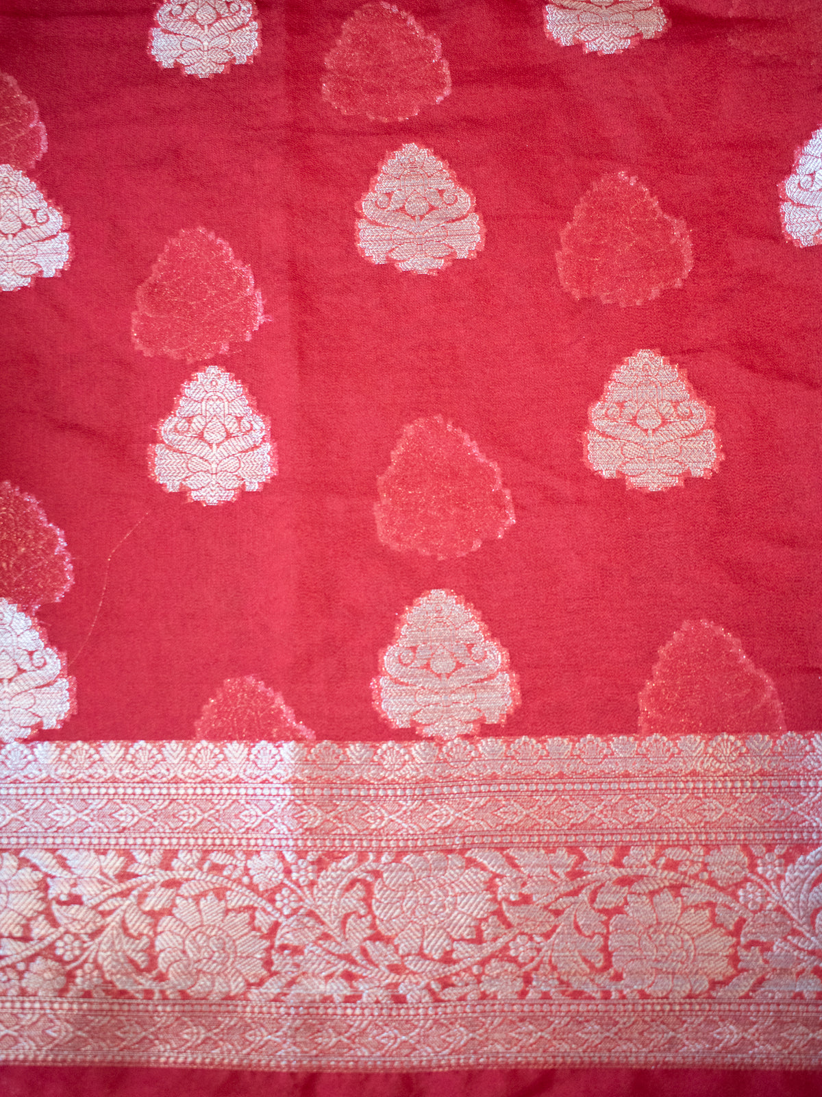 Banarasi Semi Chiffon Saree with Zari Weaving & Border- Orange