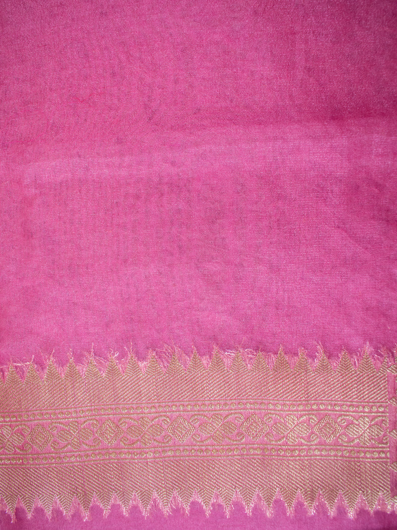 Banarasi Semi Chiffon Saree Silver Zari Buti Weaving-Pink