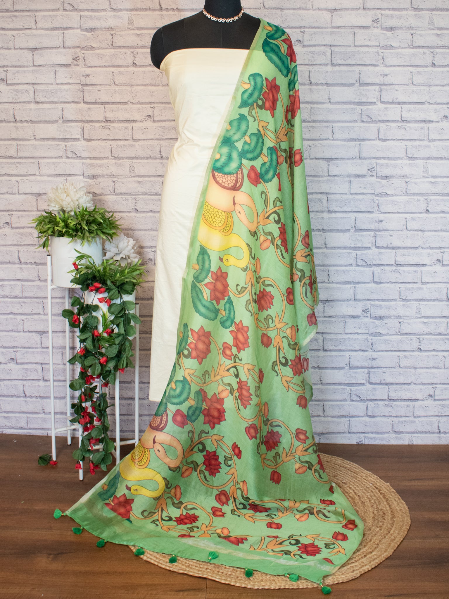 Banarasi Chanderi Digital Print Dupatta - Green