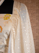 Banarasi Cotton Silk Salwar Kameez Material With Silver Zari Jaal Weaving & Dupatta-Cream