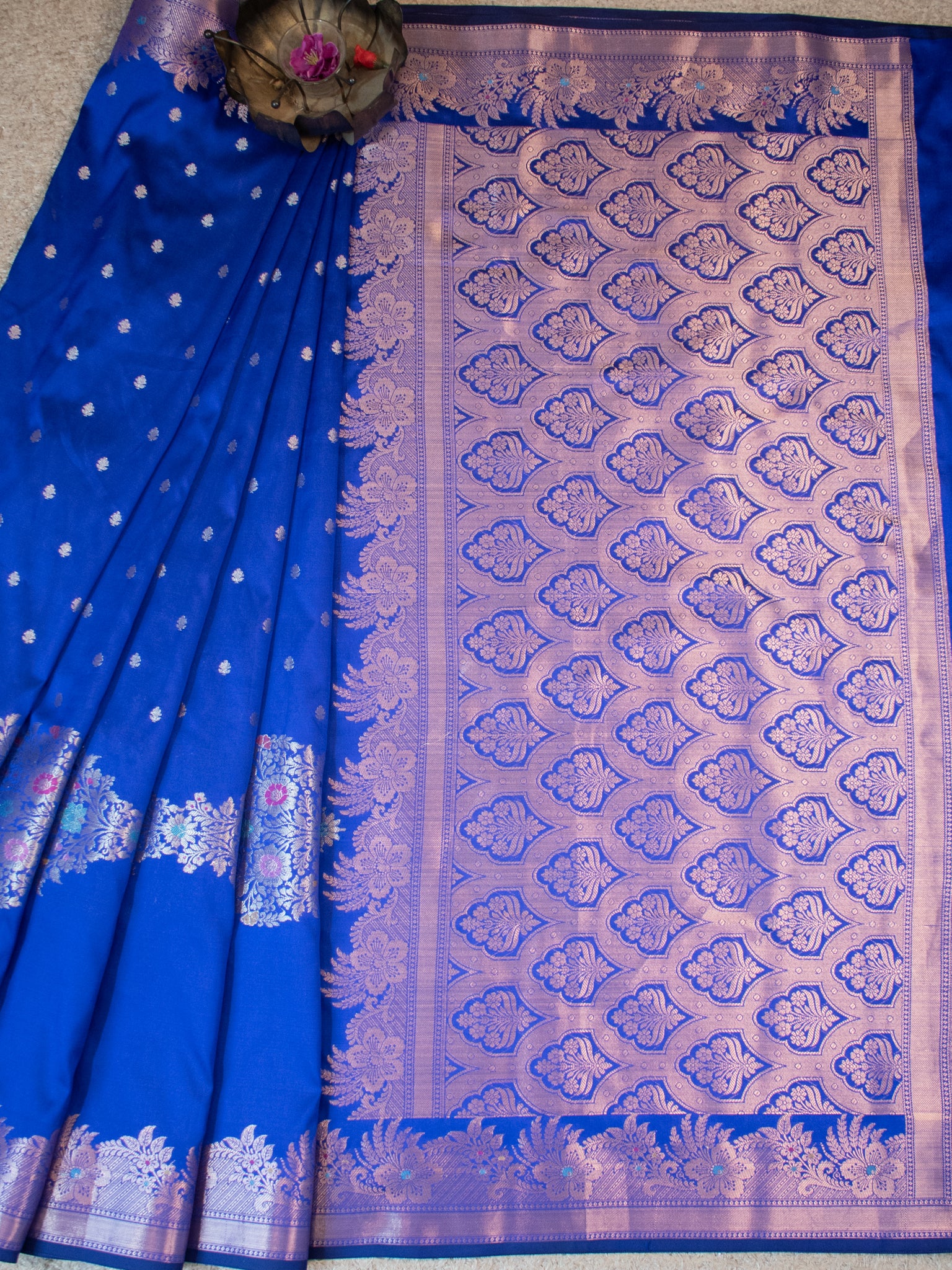 Banarasi Semi Katan Silk Saree With Border- Blue