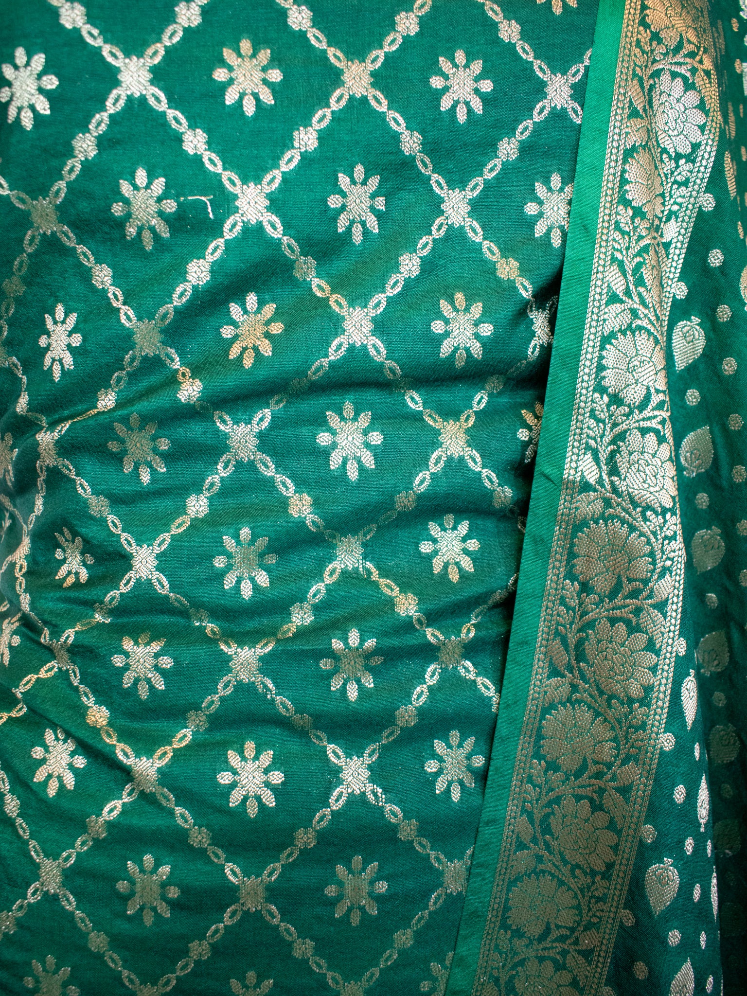 Banarasi Semi Katan Salwar Kameez Fabric With Dupatta- Green