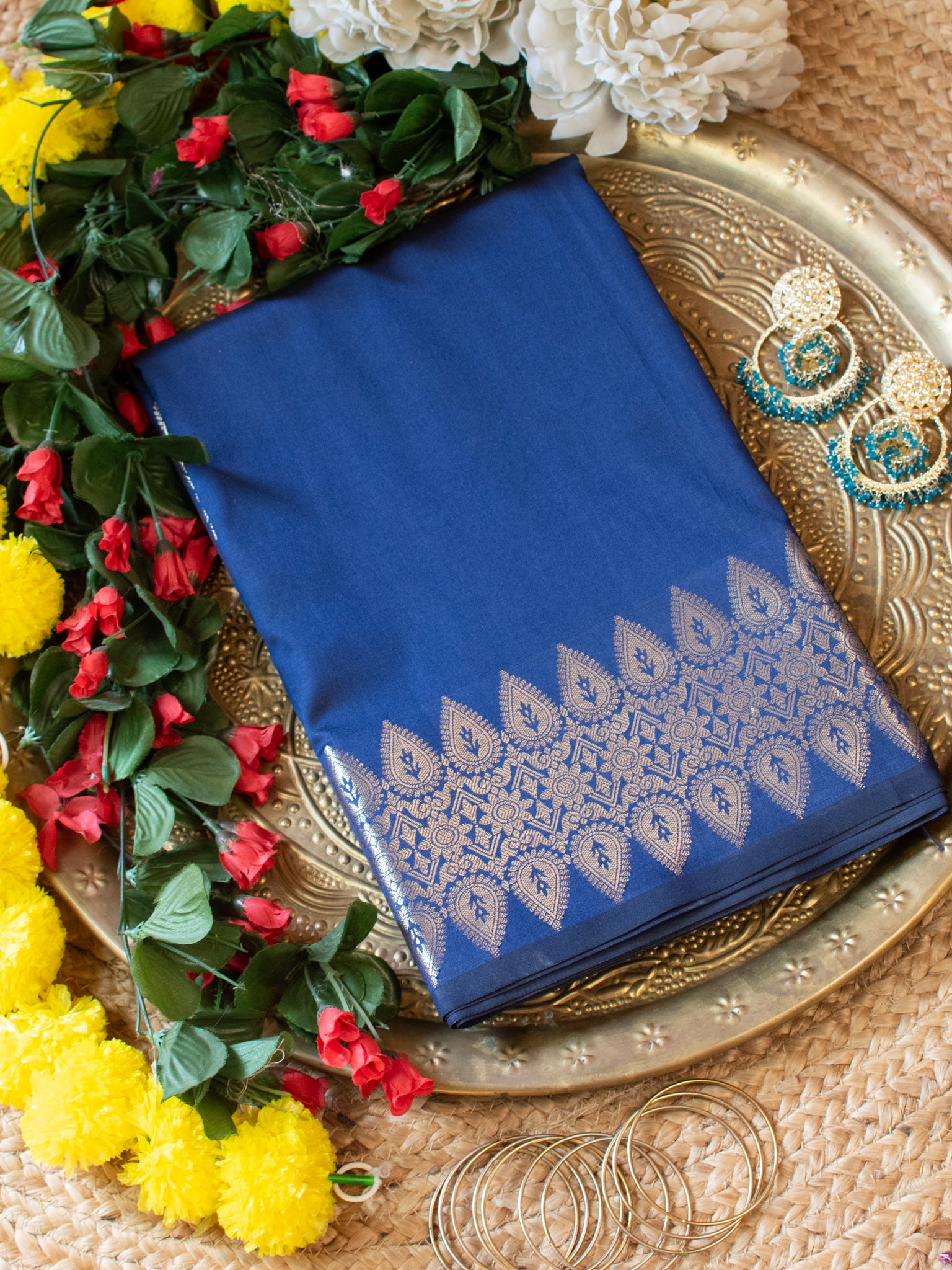 Banarasi Semi Silk Saree With Zari Weaving & Border - Blue