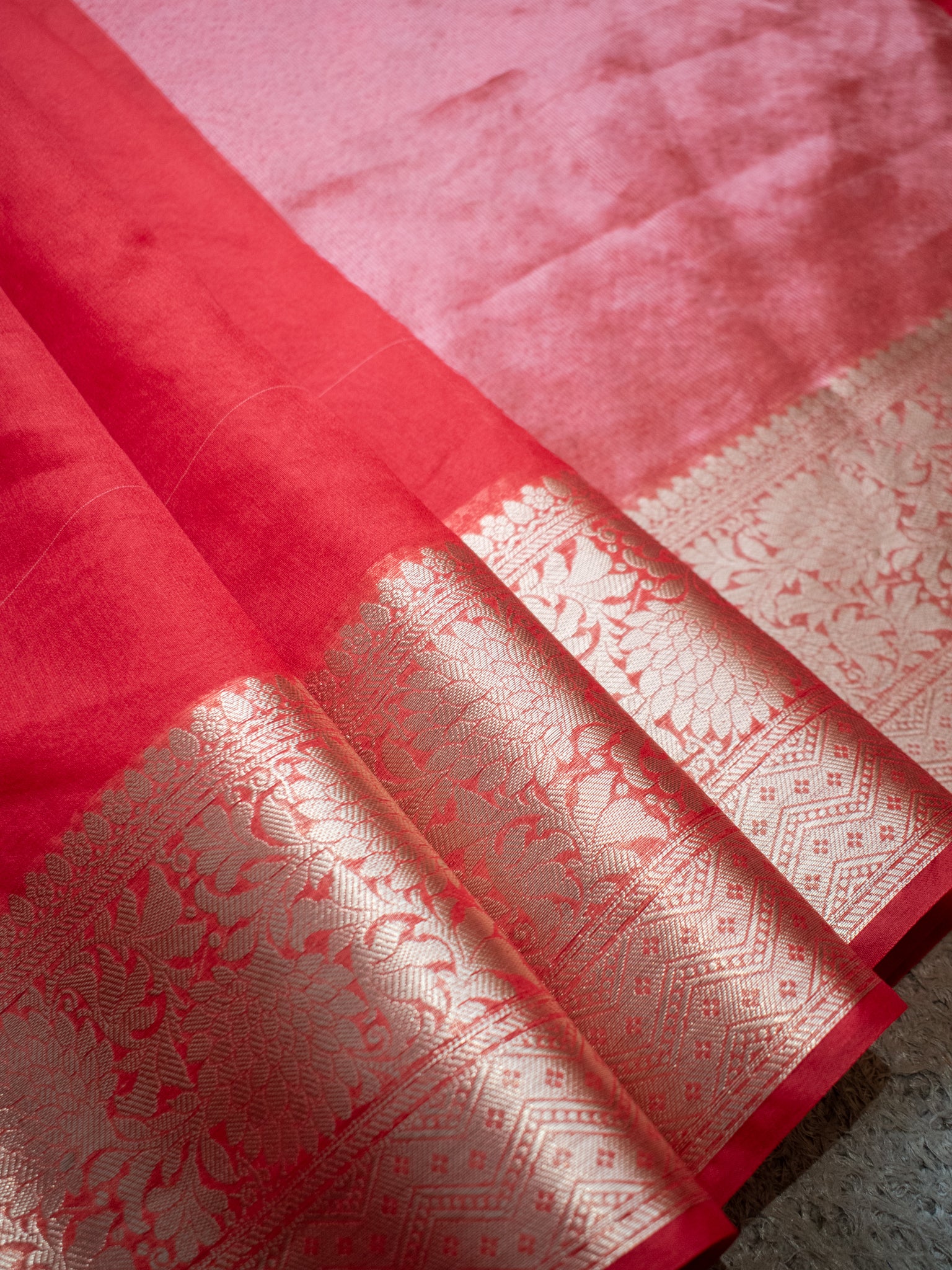 Banarasi Organza Saree With Zari Weaving Border- Red