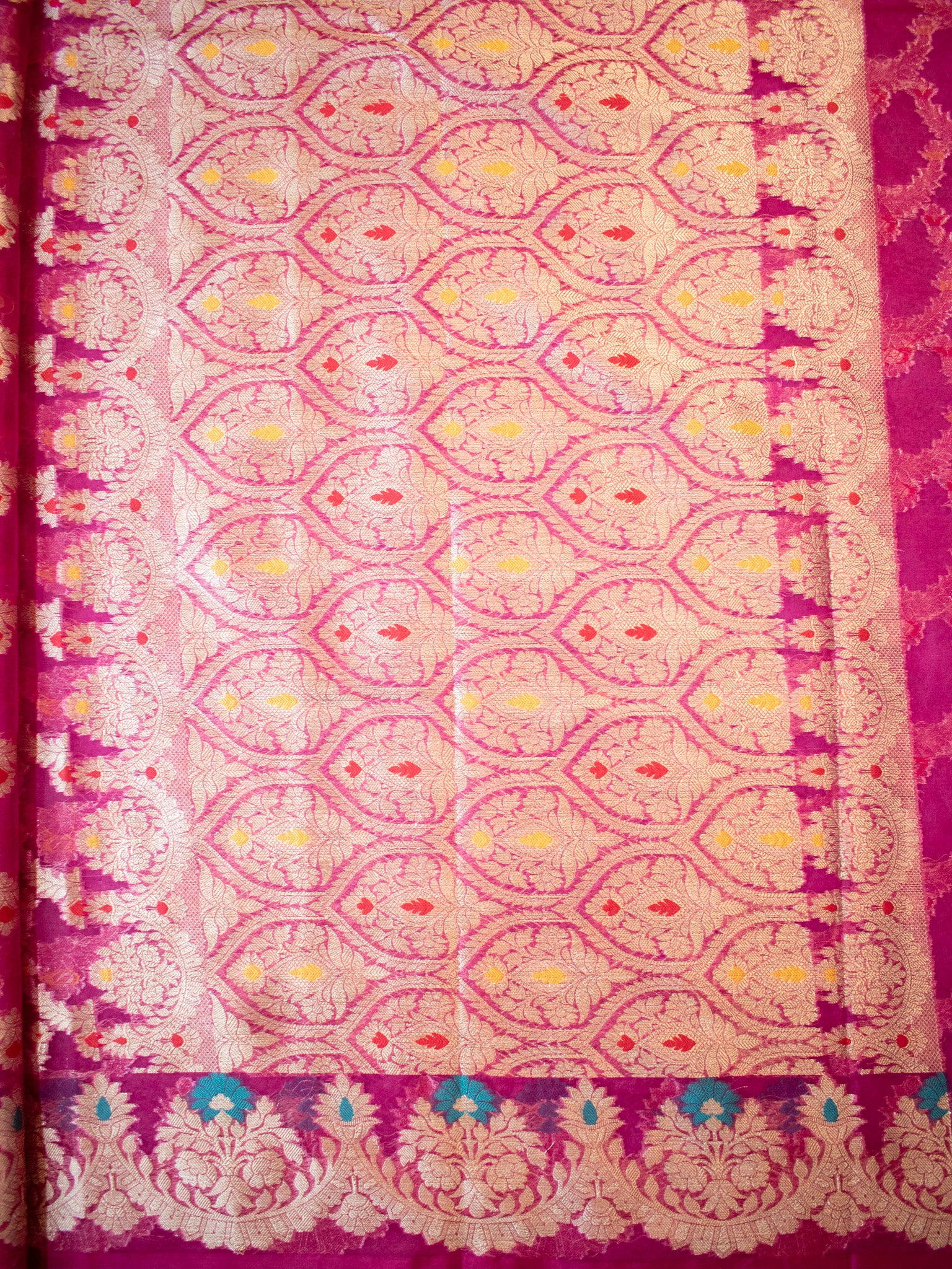 Banarasi Cotton Silk Saree With Silver Zari Weaving & Border-Pink