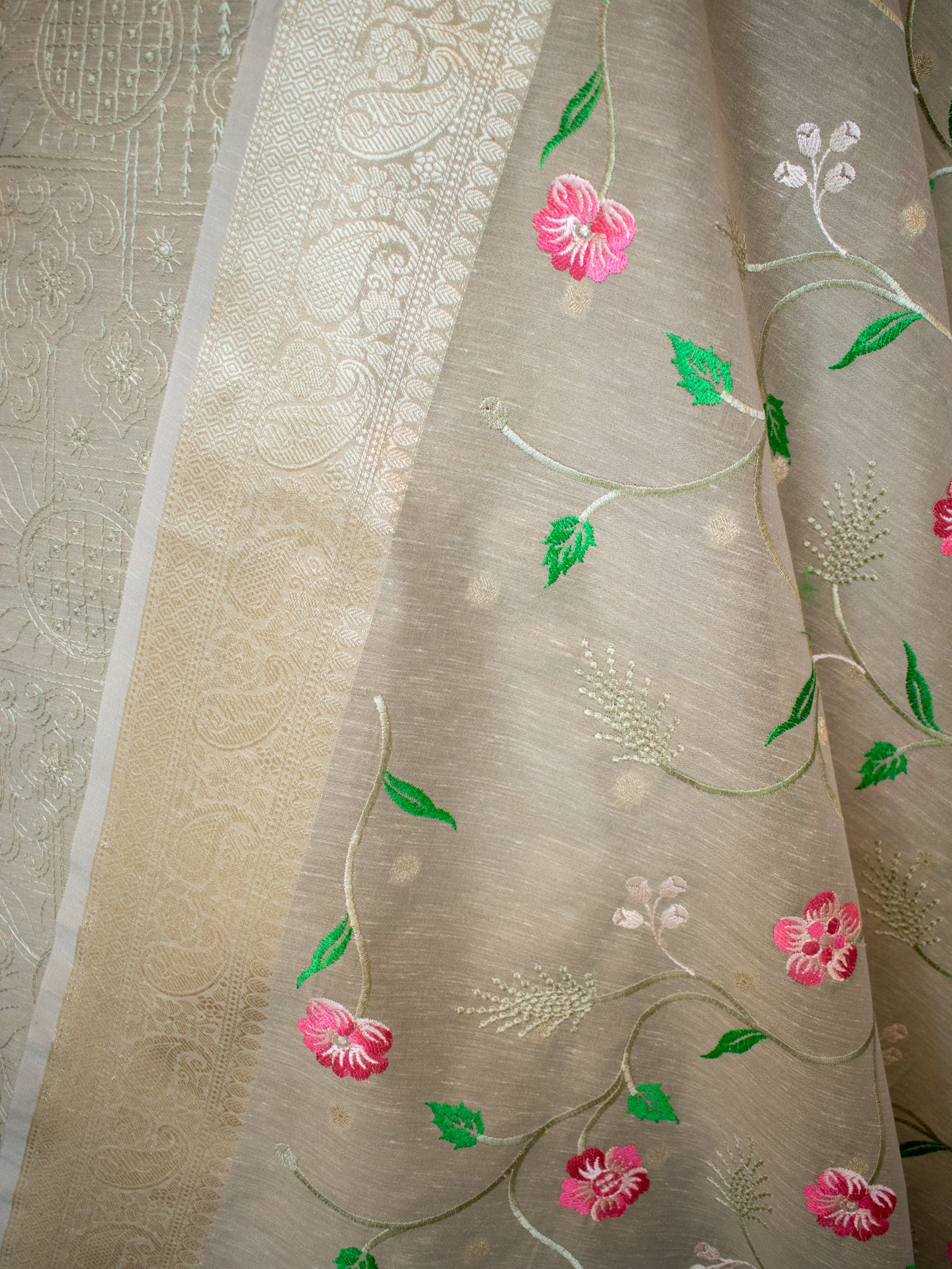 Banarasi Embroidered Salwar Kameez With Dupatta -  Beige