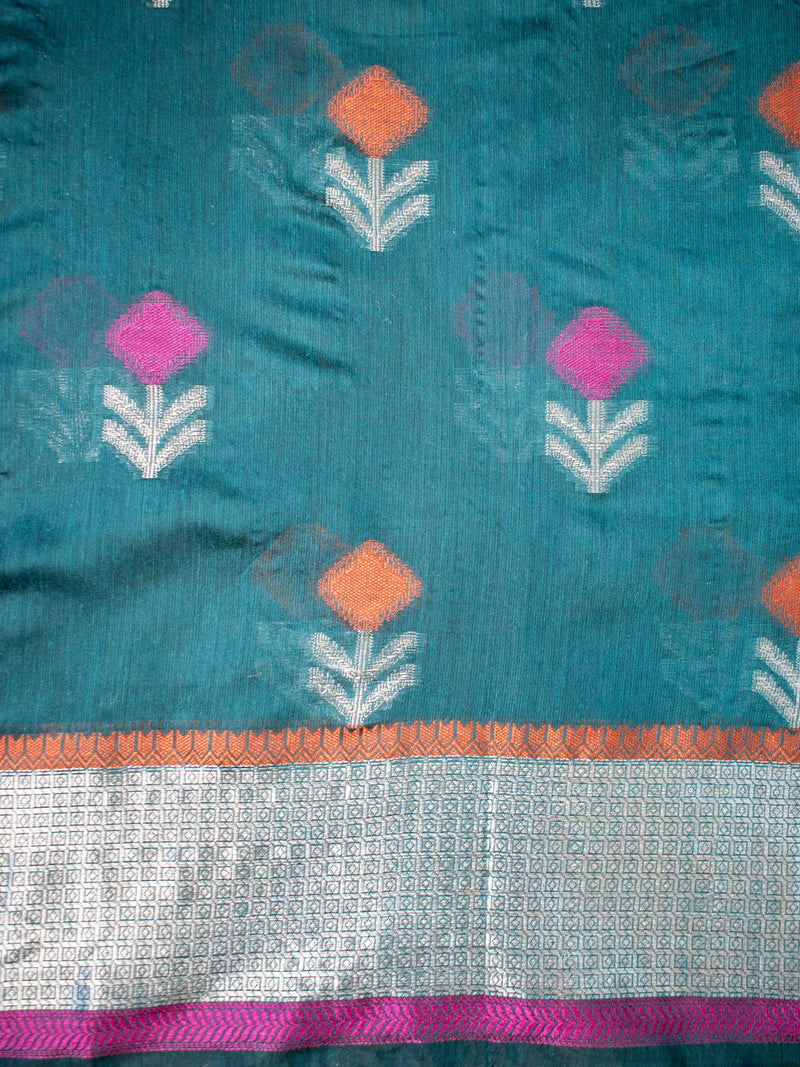 Banarasi Soft Cotton Saree Silver Zari Weaving- Green