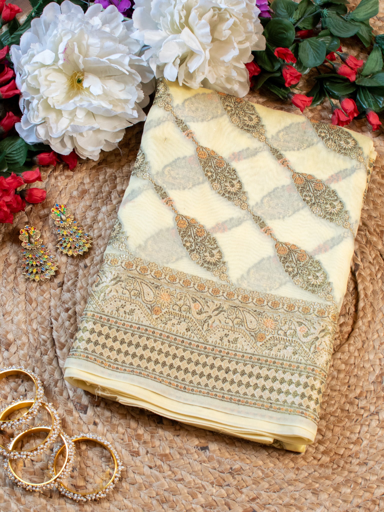 Banarasi Pure Georgette Saree With Resham Weaving-Off White