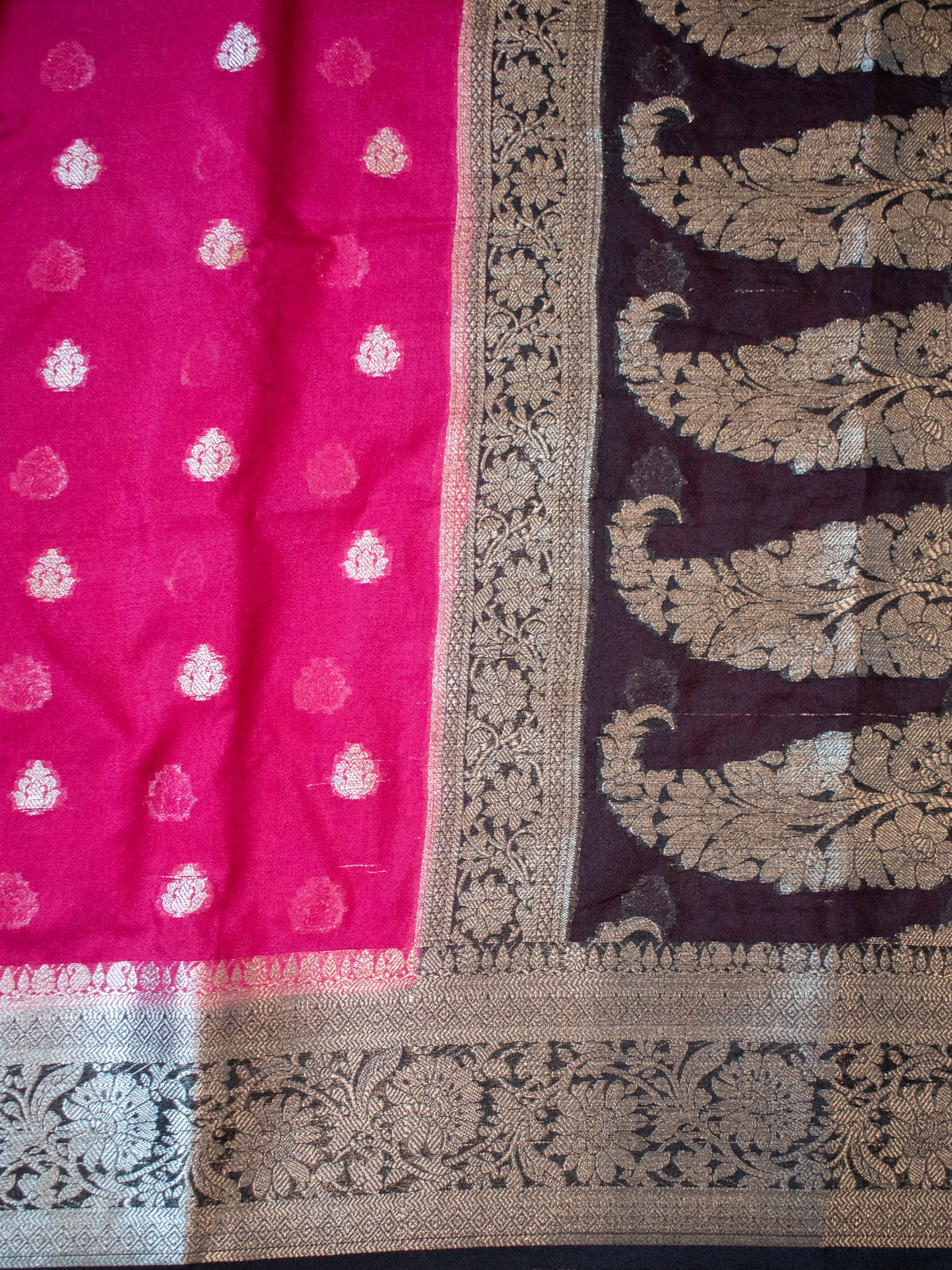Banarasi Semi Chiffon Saree with Zari Weaving & Border- Magenta