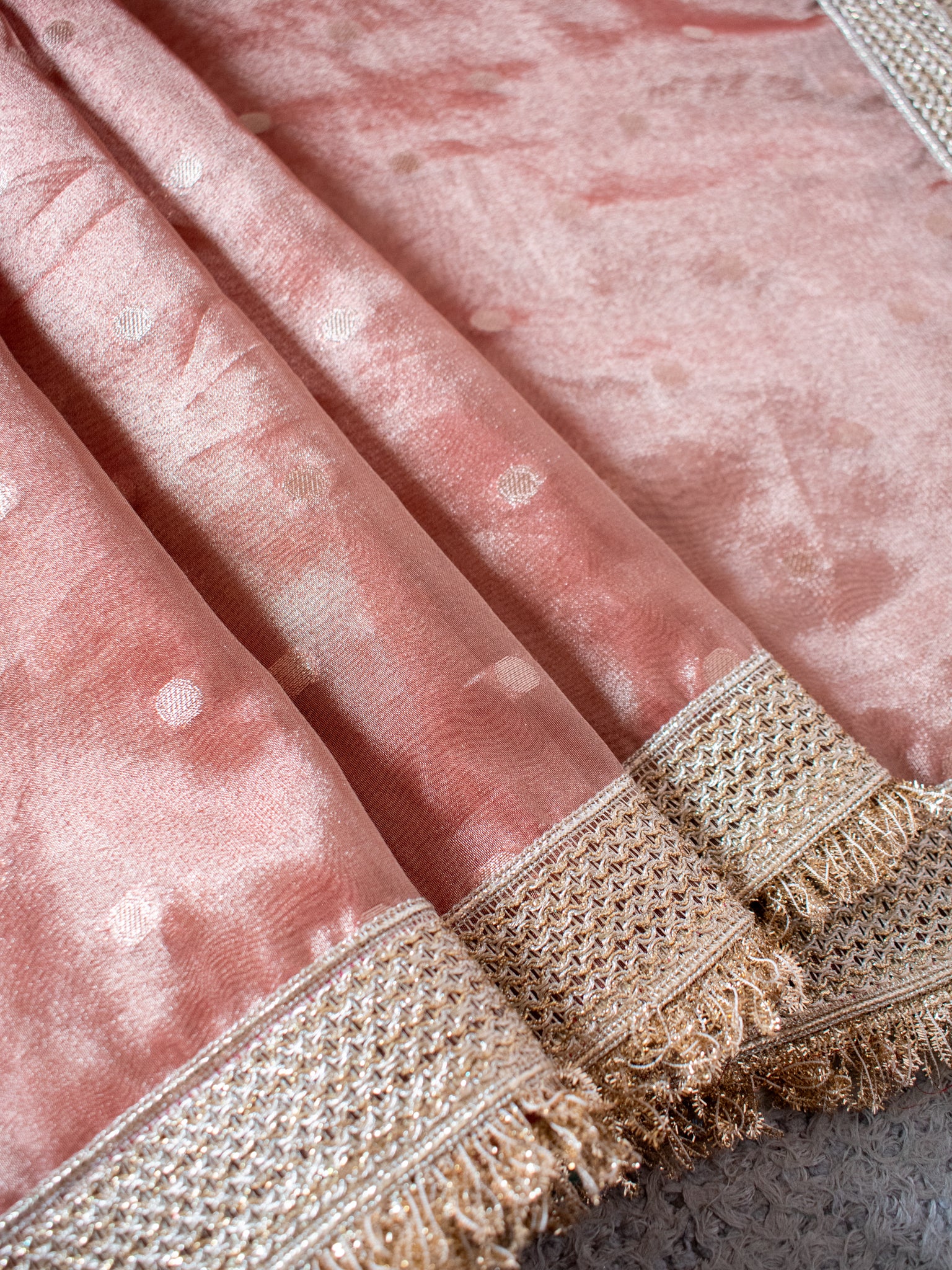 Banarasi Tissue Saree With Buti Weaving & Lace Border