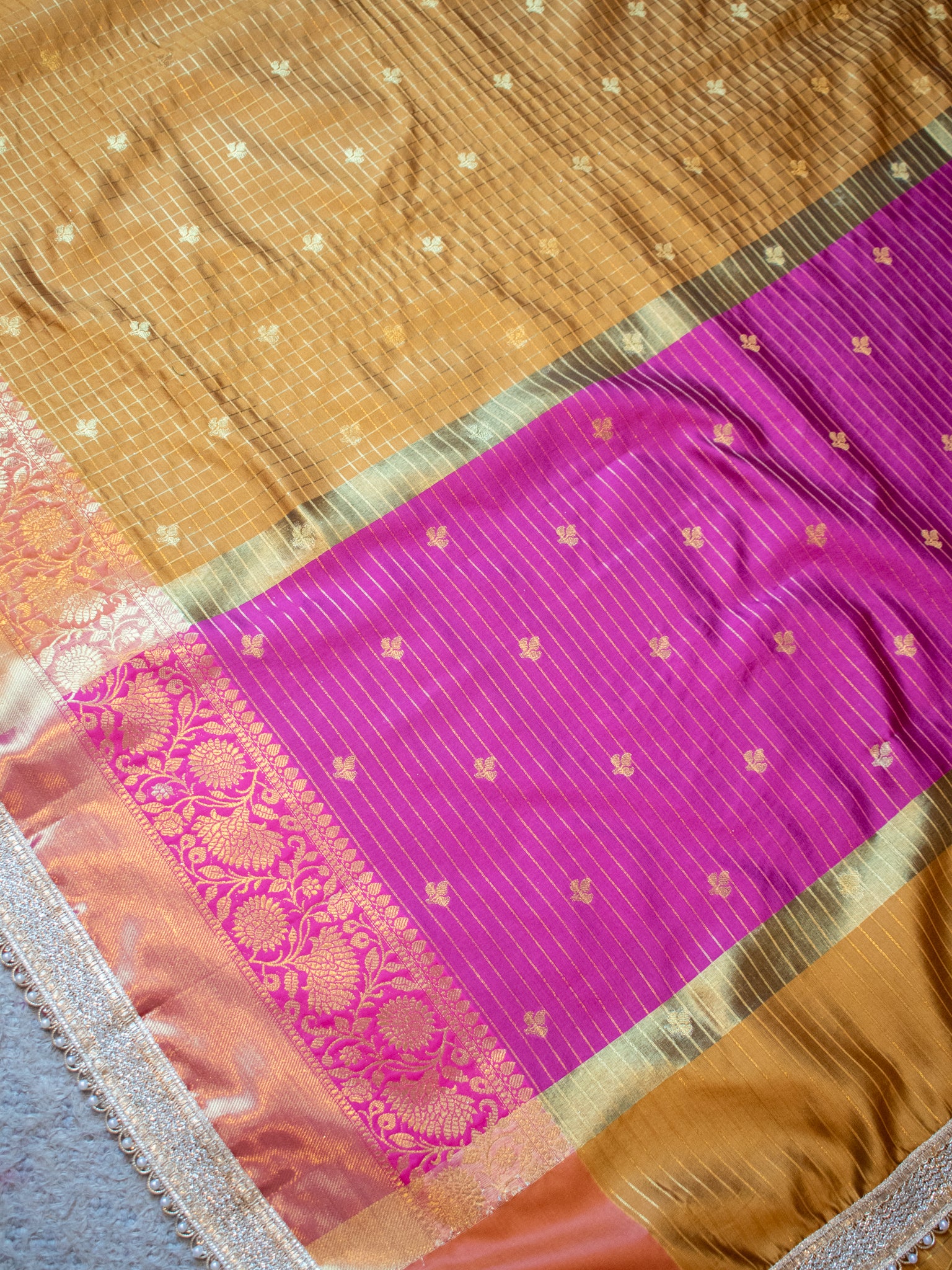 Banarasi Cotton Silk Saree With Zari Weaving & Lace Border-  Mustard