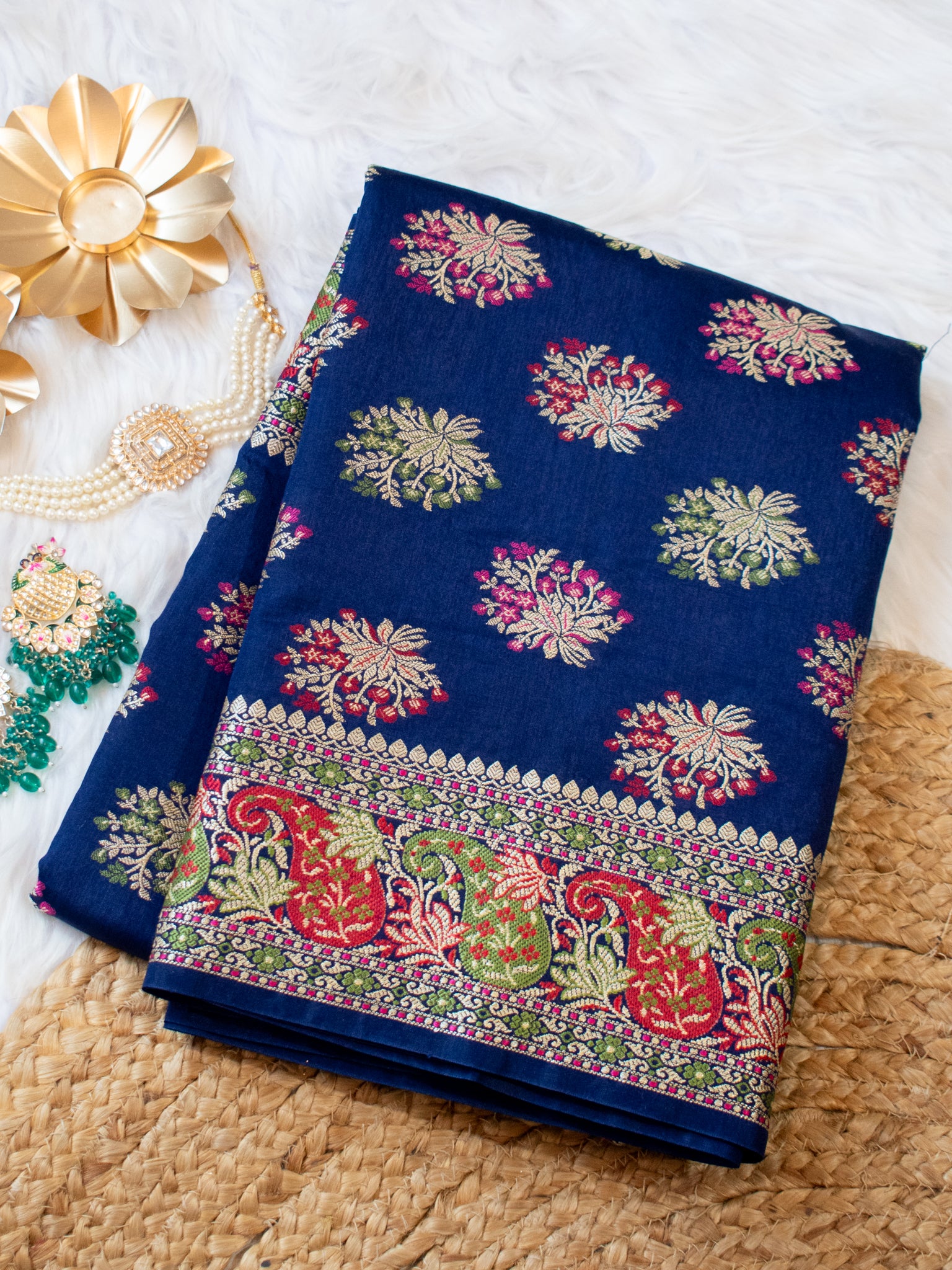 Banarasi Semi Georgette Saree With Resham Work and Border - Blue