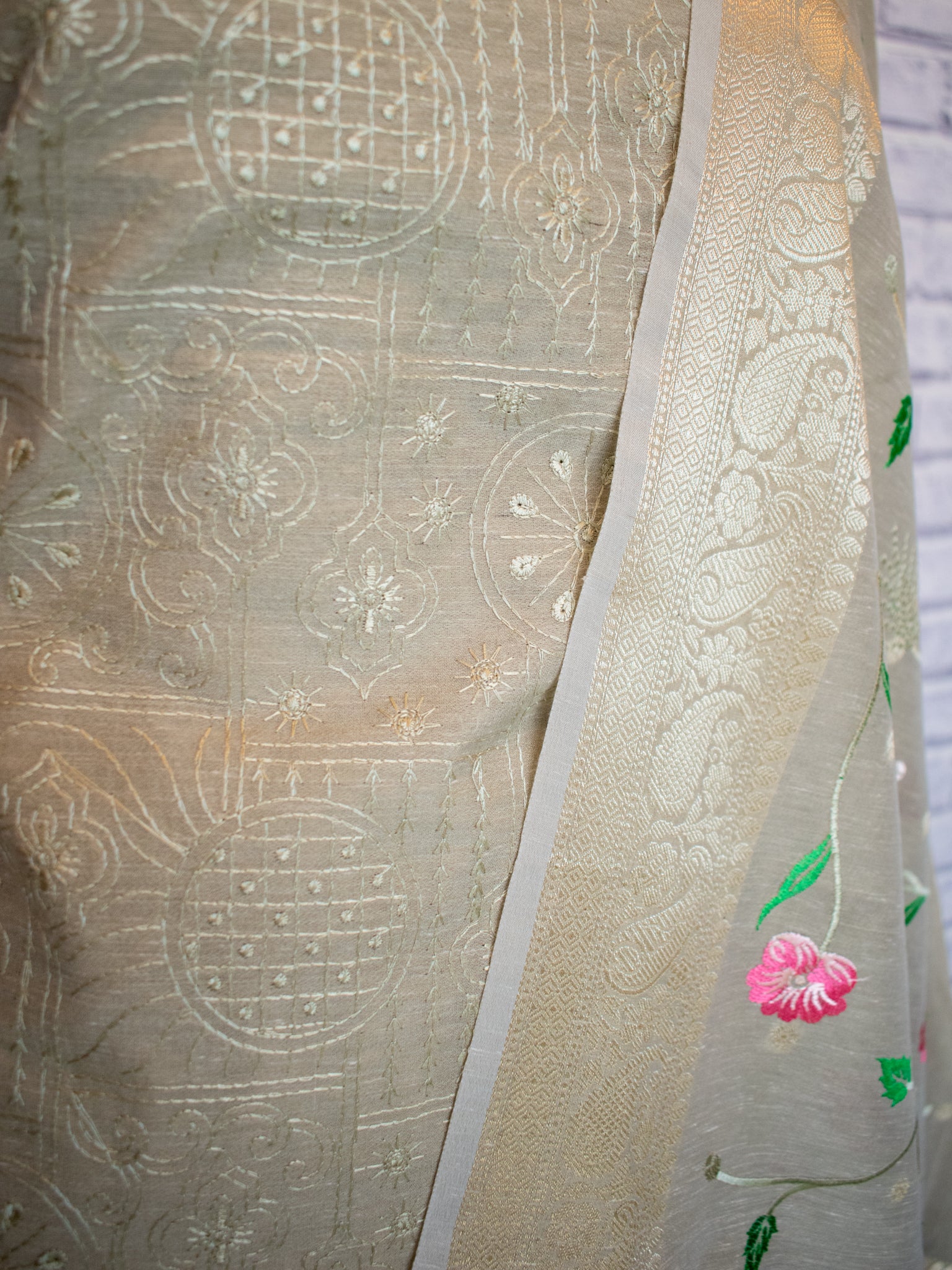 Banarasi Embroidered Salwar Kameez With Dupatta -  Beige