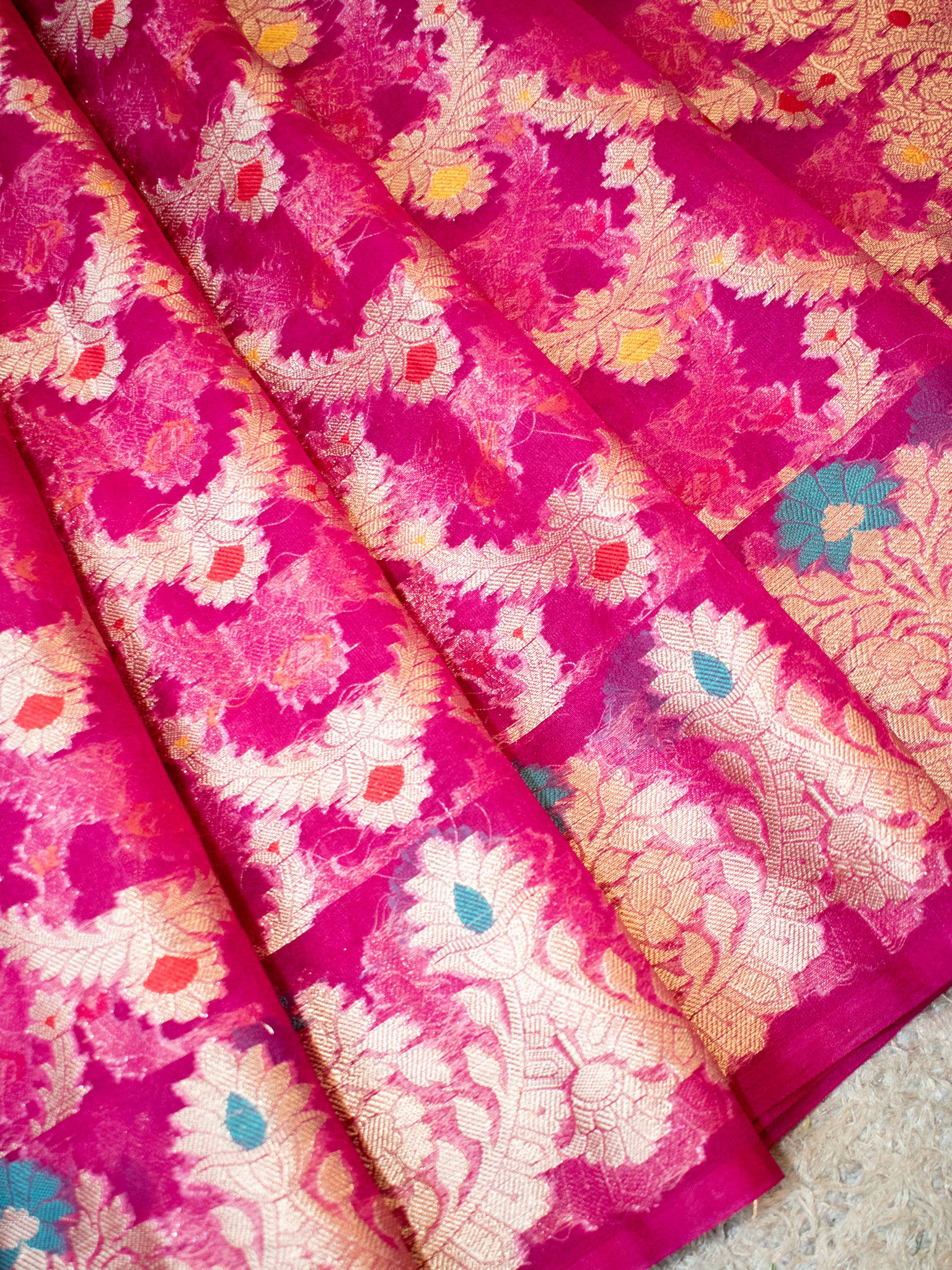 Banarasi Cotton Silk Saree With Silver Zari Weaving & Border-Pink