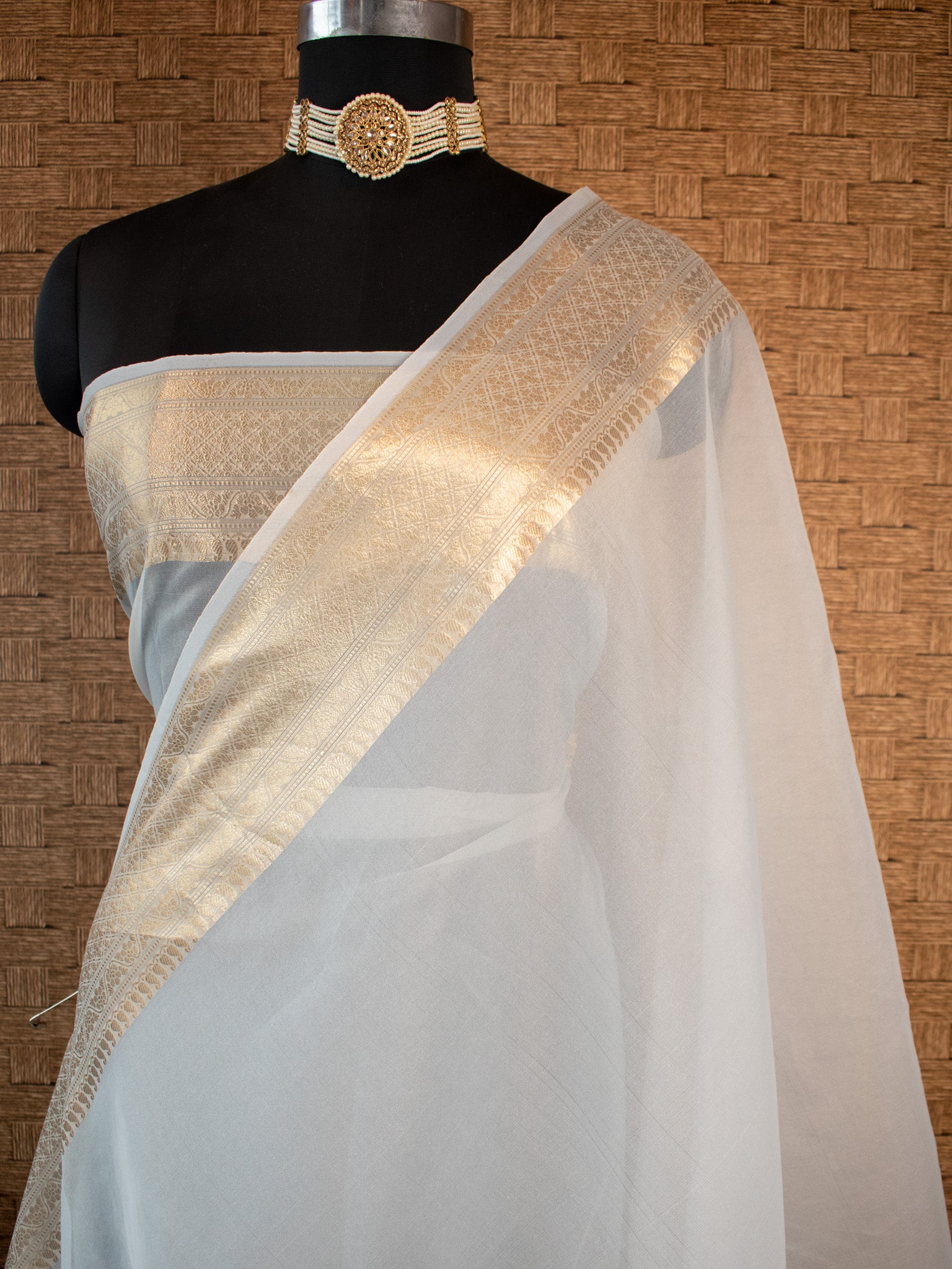 Banarasi Organza Mix Plain Saree With Zari Border- Grey