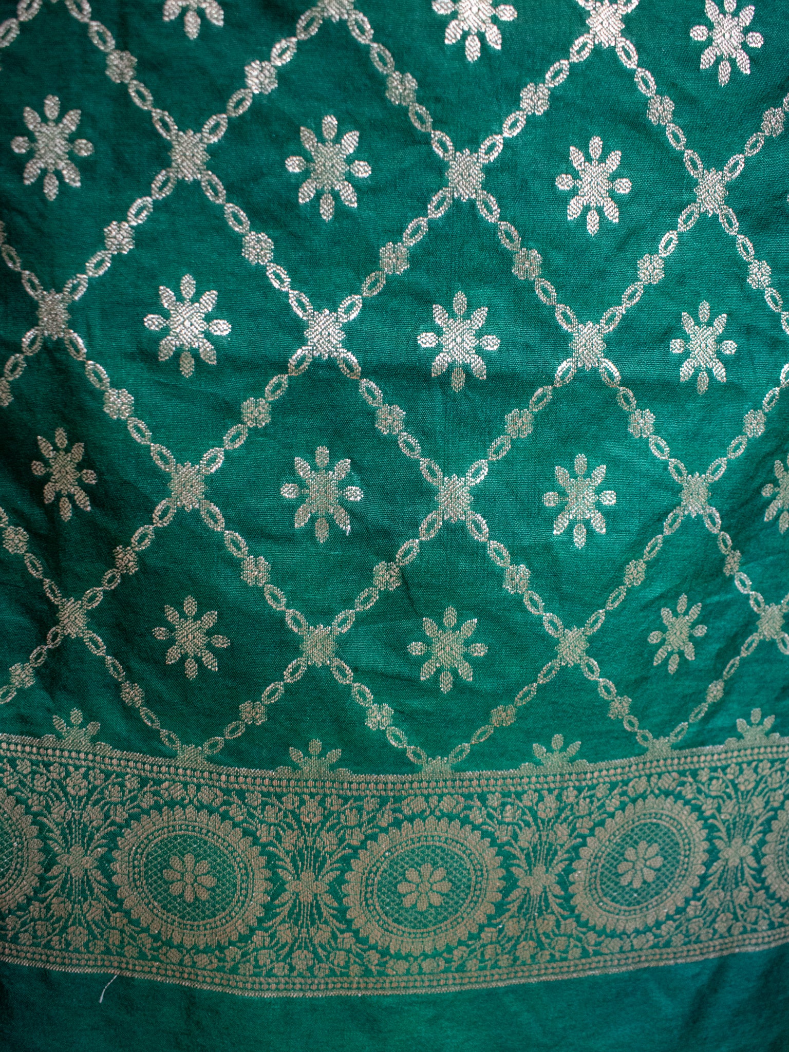 Banarasi Semi Katan Salwar Kameez Fabric With Dupatta- Green