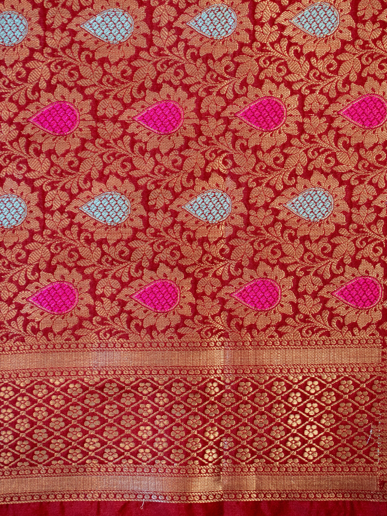Banarasi Plain Semi Katan Saree With Meena Border- Maroon