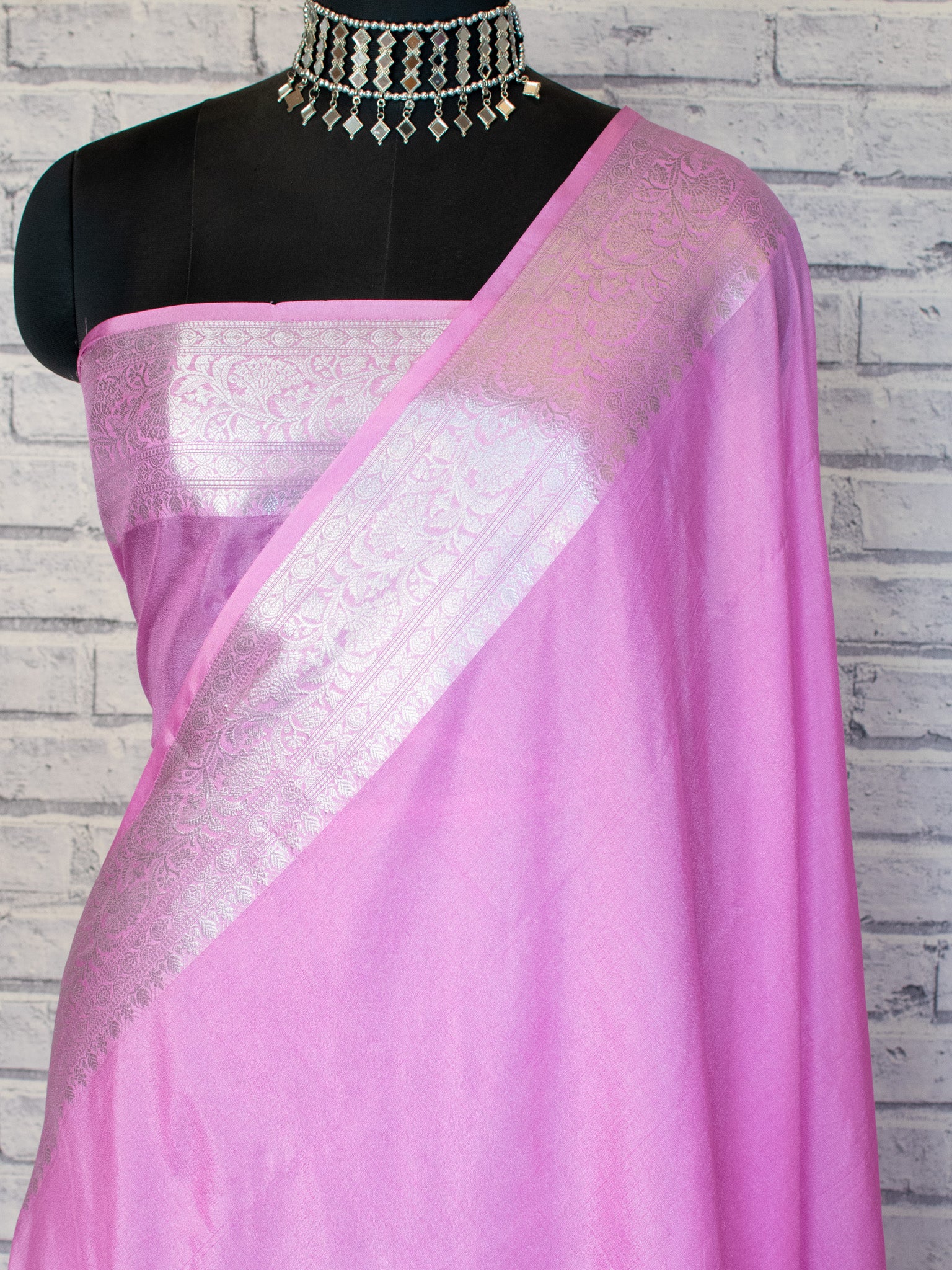 Banarasi Soft Cotton Plain Saree With Zari Border-Pink