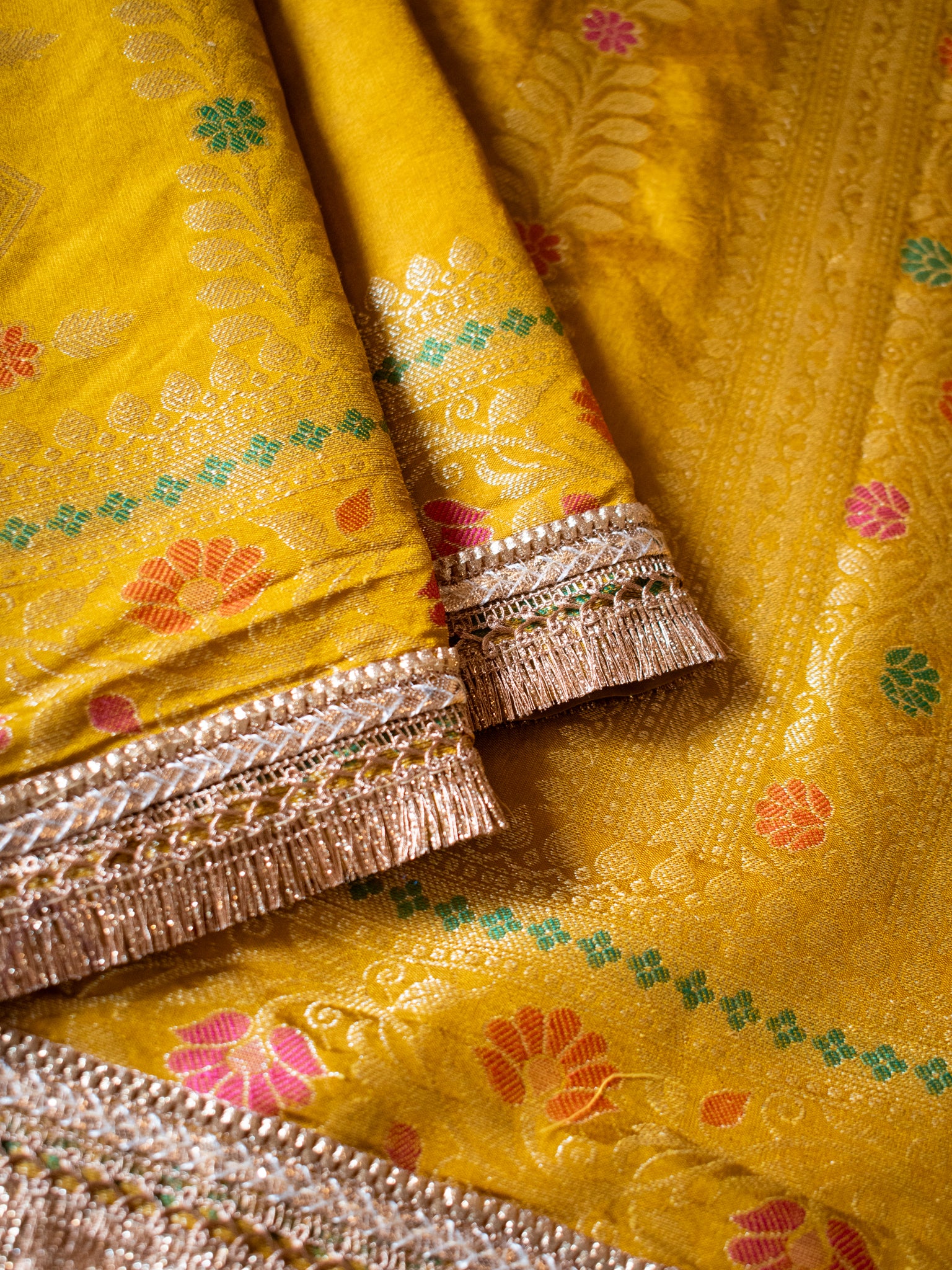 Banarasi Semi Silk Saree With Weaving & Lace Border- Yellow